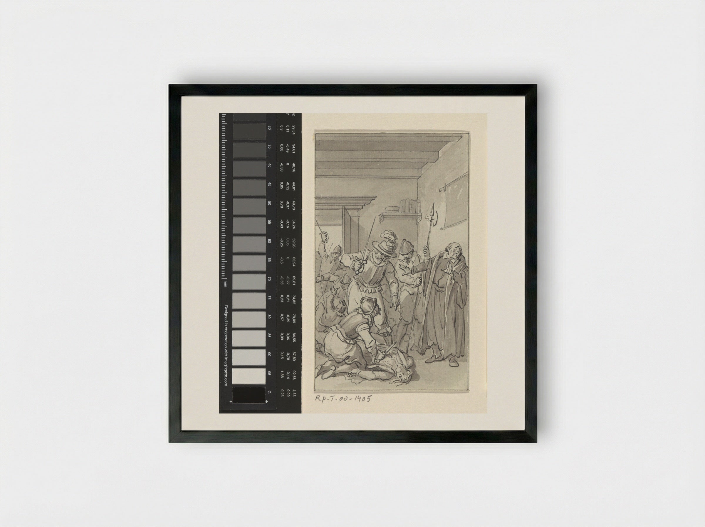 Mishandeling van de zoon van de geleerde Hortensius door de Spanjaarden te Naarden, 1 december 1572 - Jacobus Buys - Framed Print Black