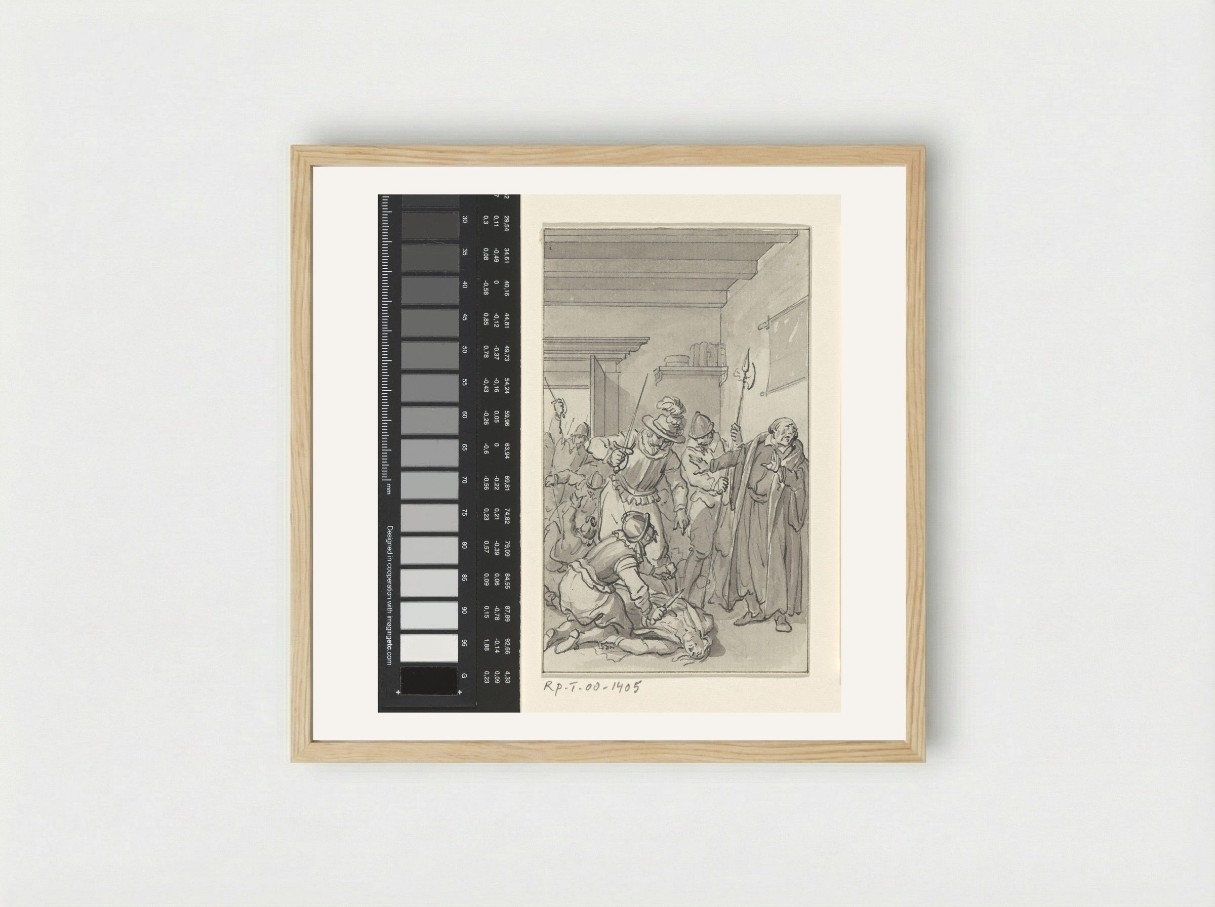 Mishandeling van de zoon van de geleerde Hortensius door de Spanjaarden te Naarden, 1 december 1572 - Jacobus Buys - Framed Print Wood