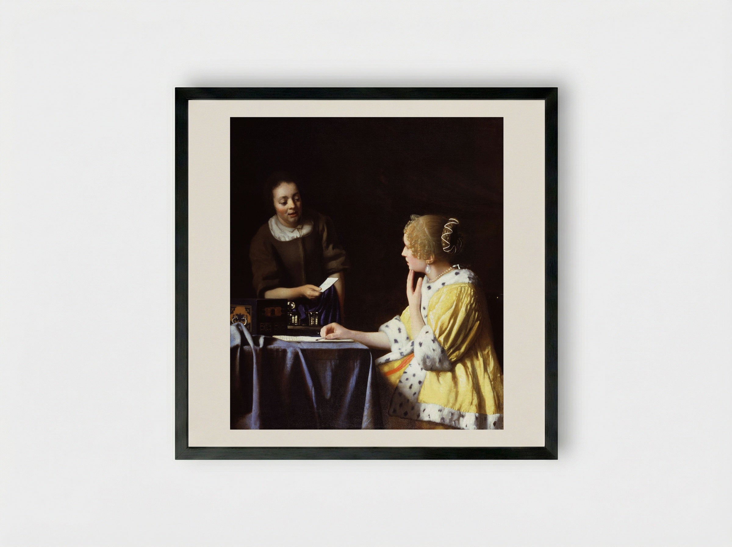 Mistress and Maid - Johannes Vermeer - Framed Print Black