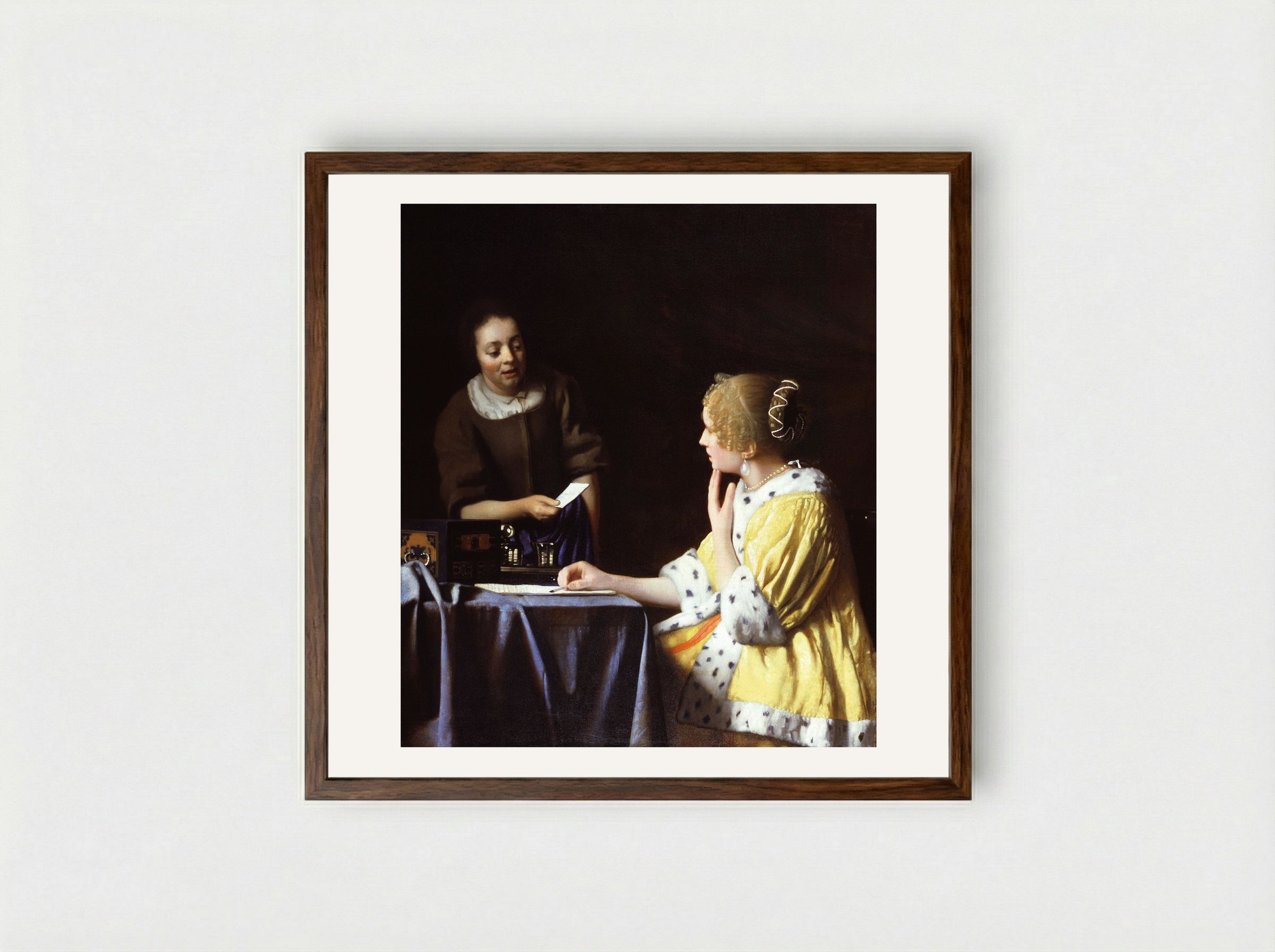 Mistress and Maid - Johannes Vermeer - Framed Print Dark Wood