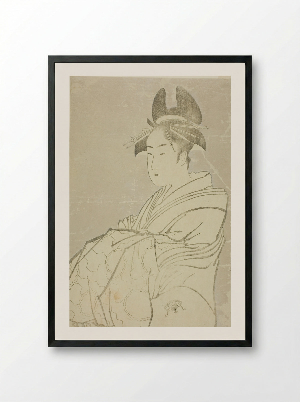 Miyahito of the Ogiya, Whose Assistants Are Tsubaki and Shirabe - Kitagawa Utamaro - Framed Print Black