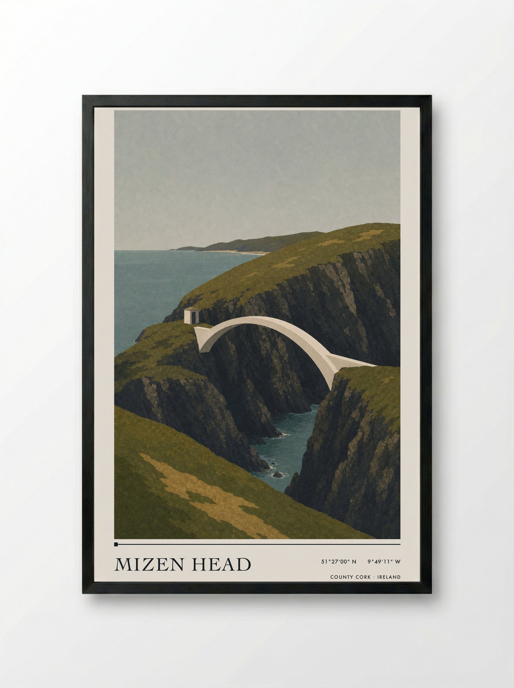 Mizen Head Travel Poster Artwork - Framed Print Black