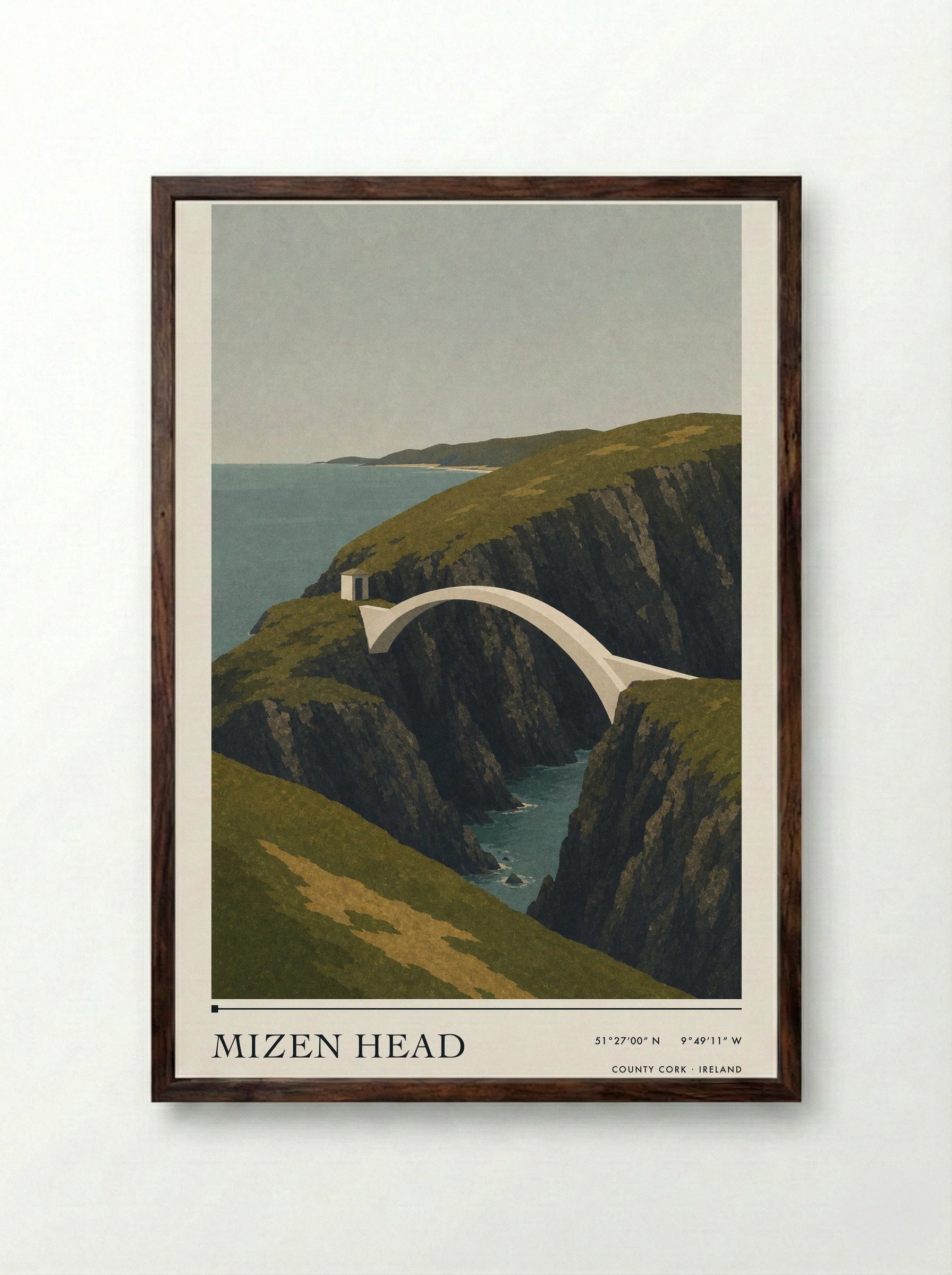 Mizen Head Travel Poster Artwork - Framed Print Dark Wood