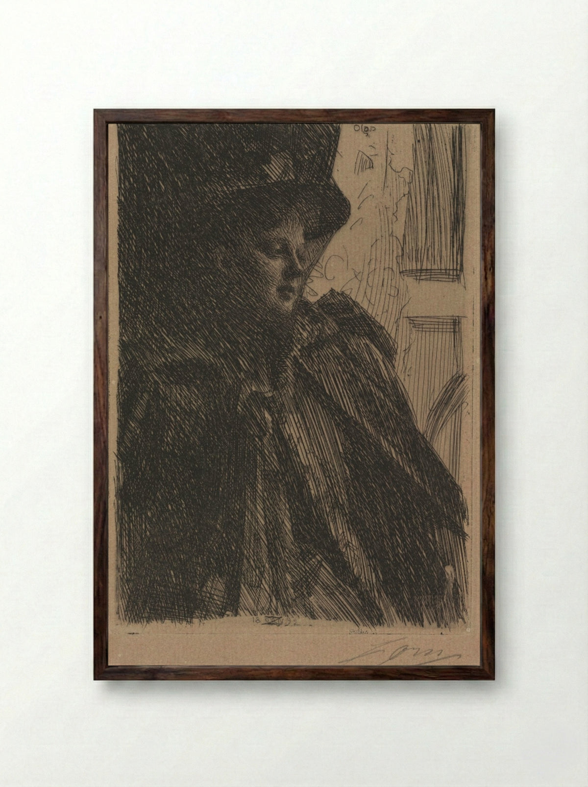 Mme. Olga Bratt - Anders Zorn - Framed Print Dark Wood