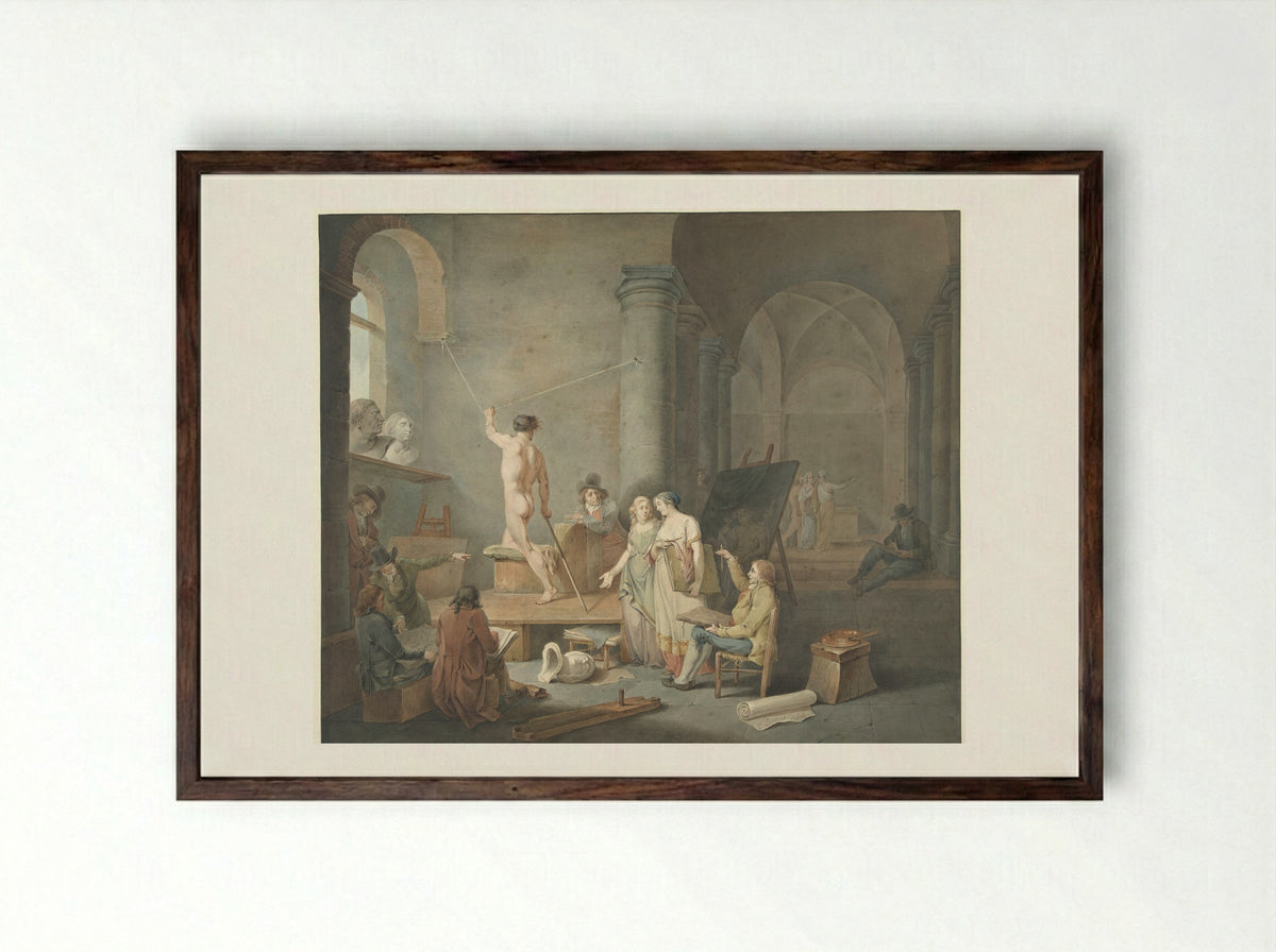 Modeltekenen in een oud gebouw - Jacobus Johannes Lauwers - Framed Print Dark Wood