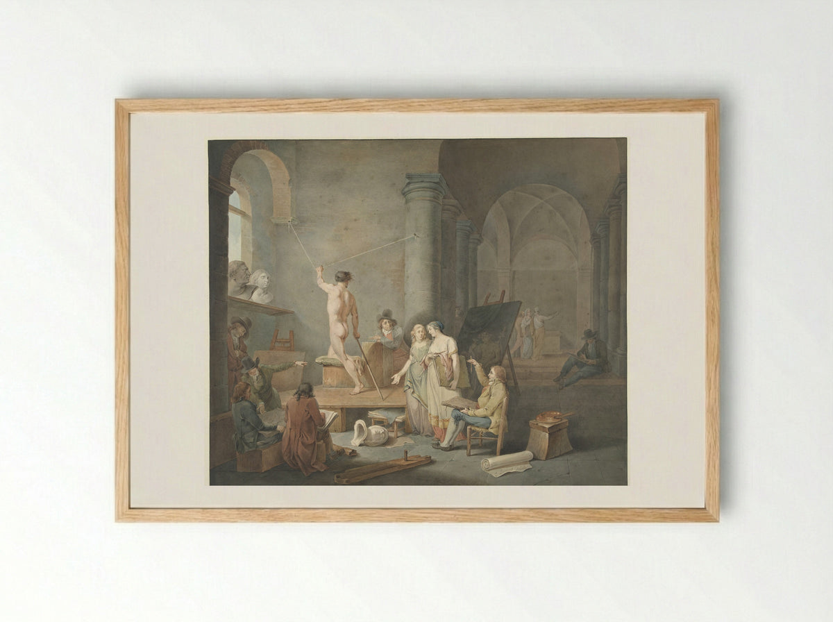 Modeltekenen in een oud gebouw - Jacobus Johannes Lauwers - Framed Print Wood