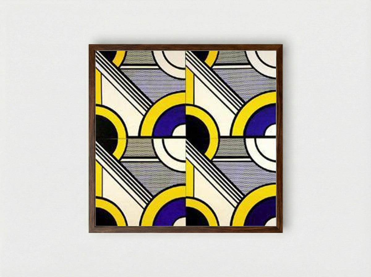 Modular Painting with Four Panels, #1 - Roy Lichtenstein - Framed Print Dark Wood
