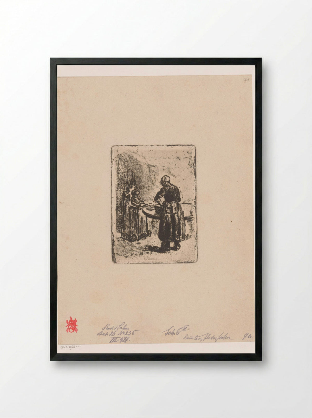 Moeder en kind aan tafel - Max Liebermann - Framed Print Black