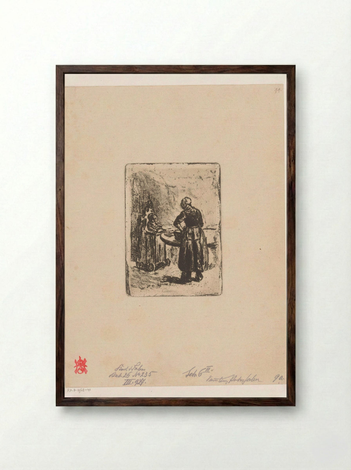 Moeder en kind aan tafel - Max Liebermann - Framed Print Dark Wood