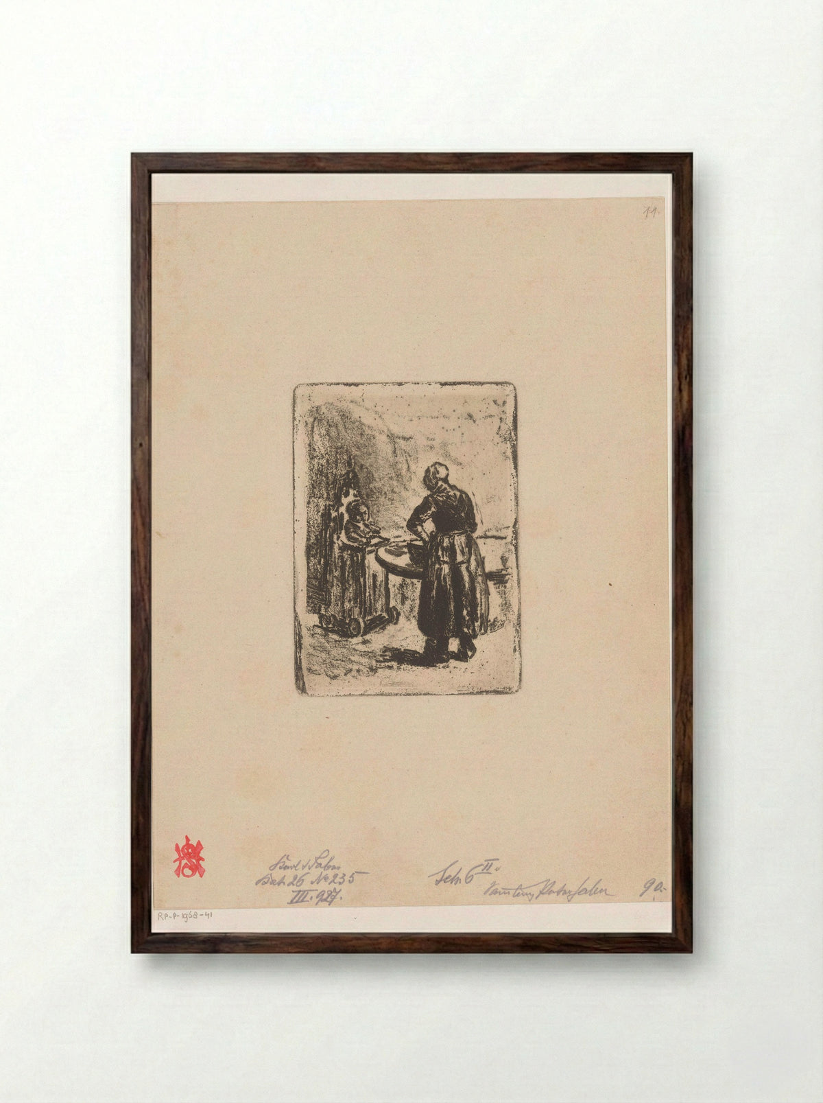 Moeder en kind aan tafel - Max Liebermann - Framed Print Dark Wood