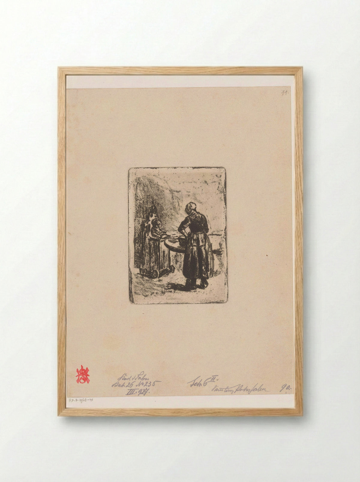 Moeder en kind aan tafel - Max Liebermann - Framed Print Wood