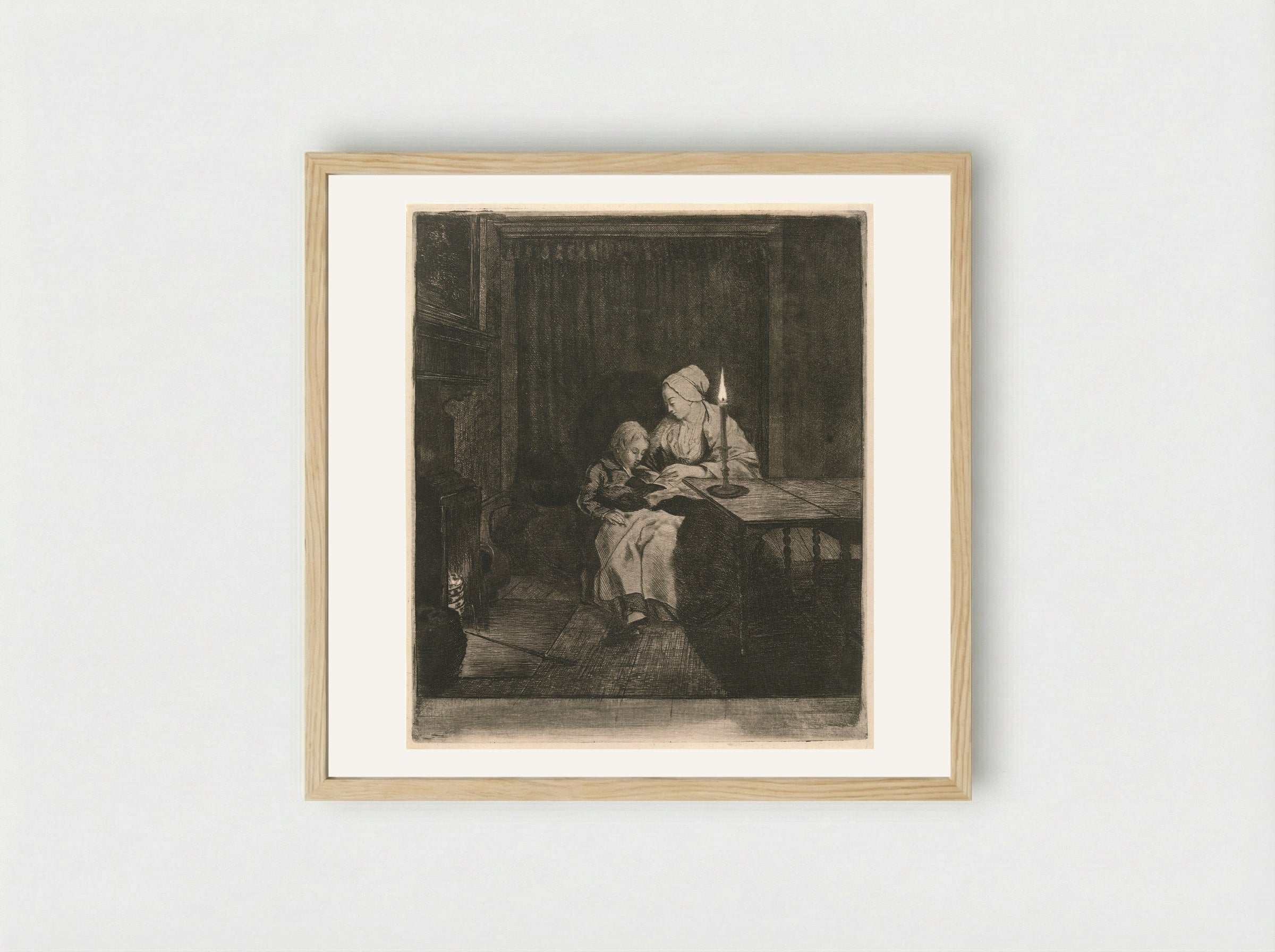 Moeder geeft haar zoon les (Mother Teaching Her Son) - Louis Bernard Coclers - Framed Print Wood