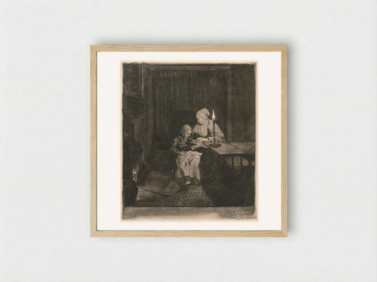 Moeder geeft haar zoon les (Mother Teaching Her Son) - Louis Bernard Coclers - Framed Print Wood