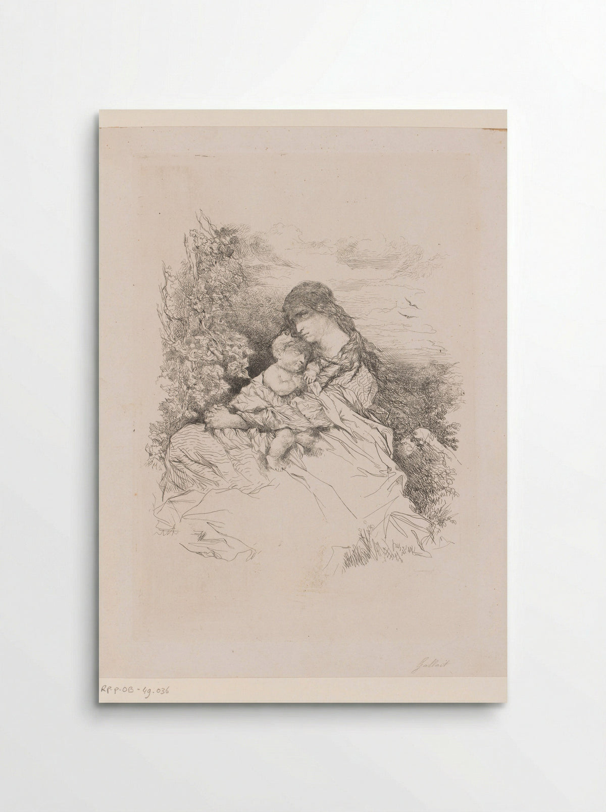 Moeder met kind gezeten in een landschap - Louis Gallait - Poster