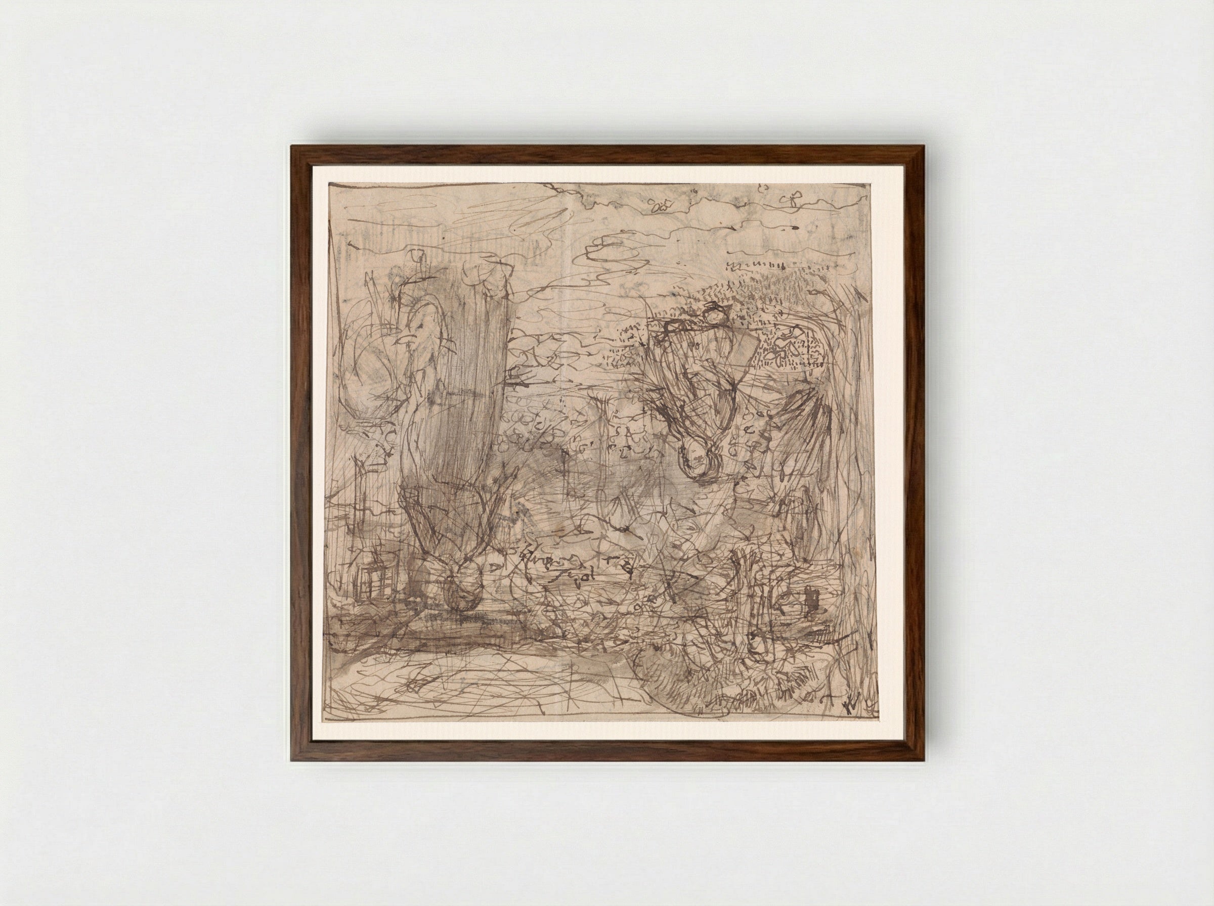 Moeder met kind in een tuin - Edzard Koning - Framed Print Dark Wood