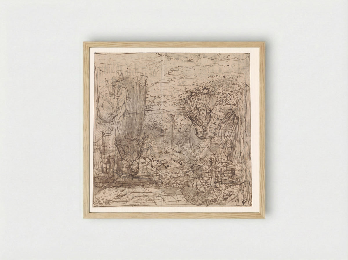 Moeder met kind in een tuin - Edzard Koning - Framed Print Wood
