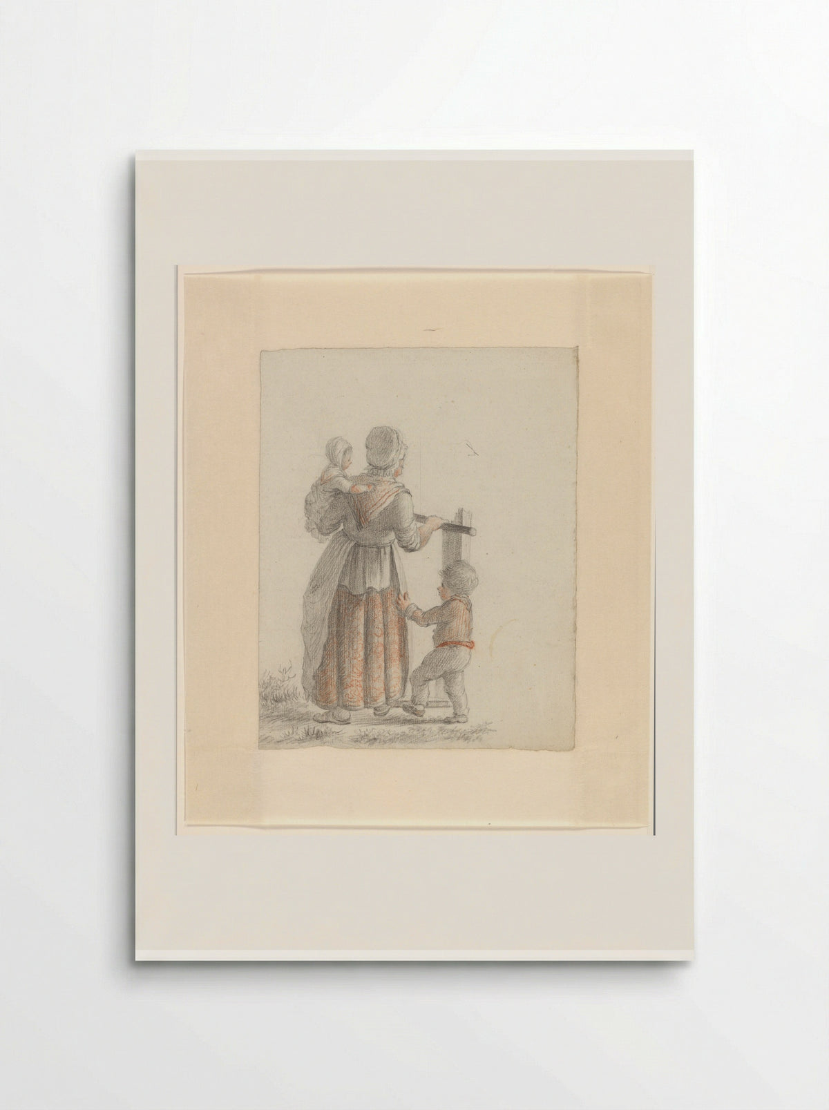 Moeder met twee kinderen bij een hek - Johannes van Reijn - Poster