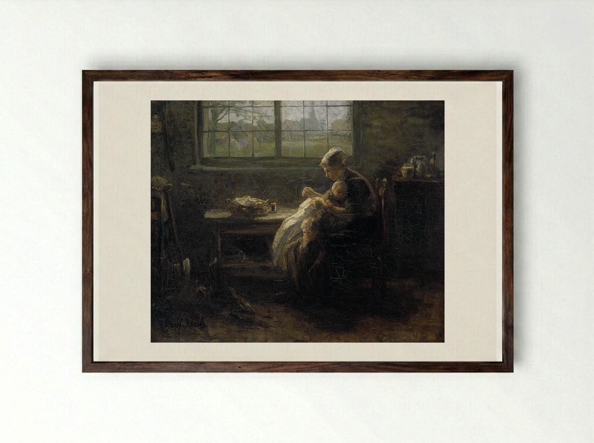 Moederweelde (Mother's Joy) - Jozef Israëls - Framed Print Dark Wood