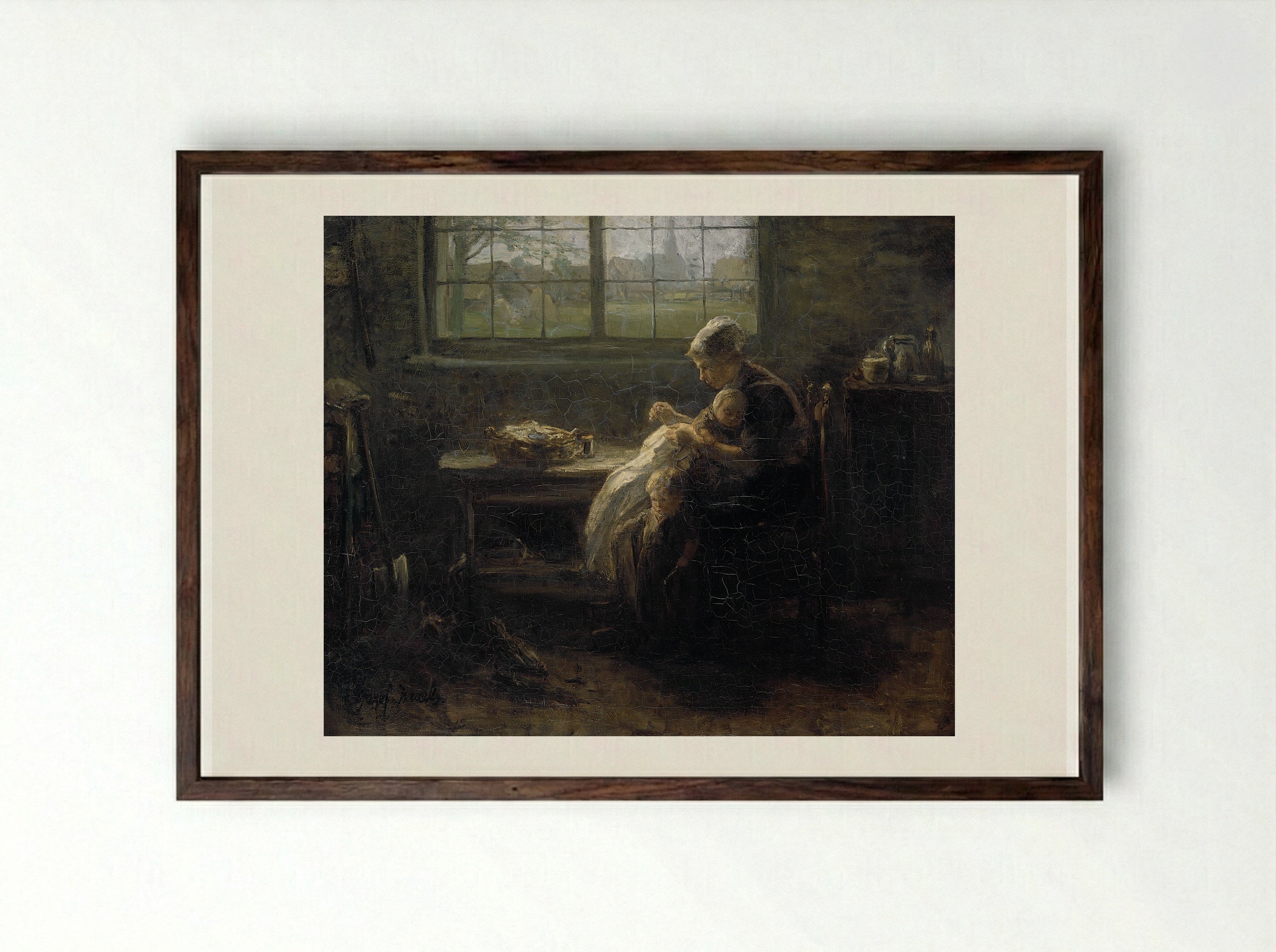Moederweelde (Mother's Joy) - Jozef Israëls - Framed Print Dark Wood