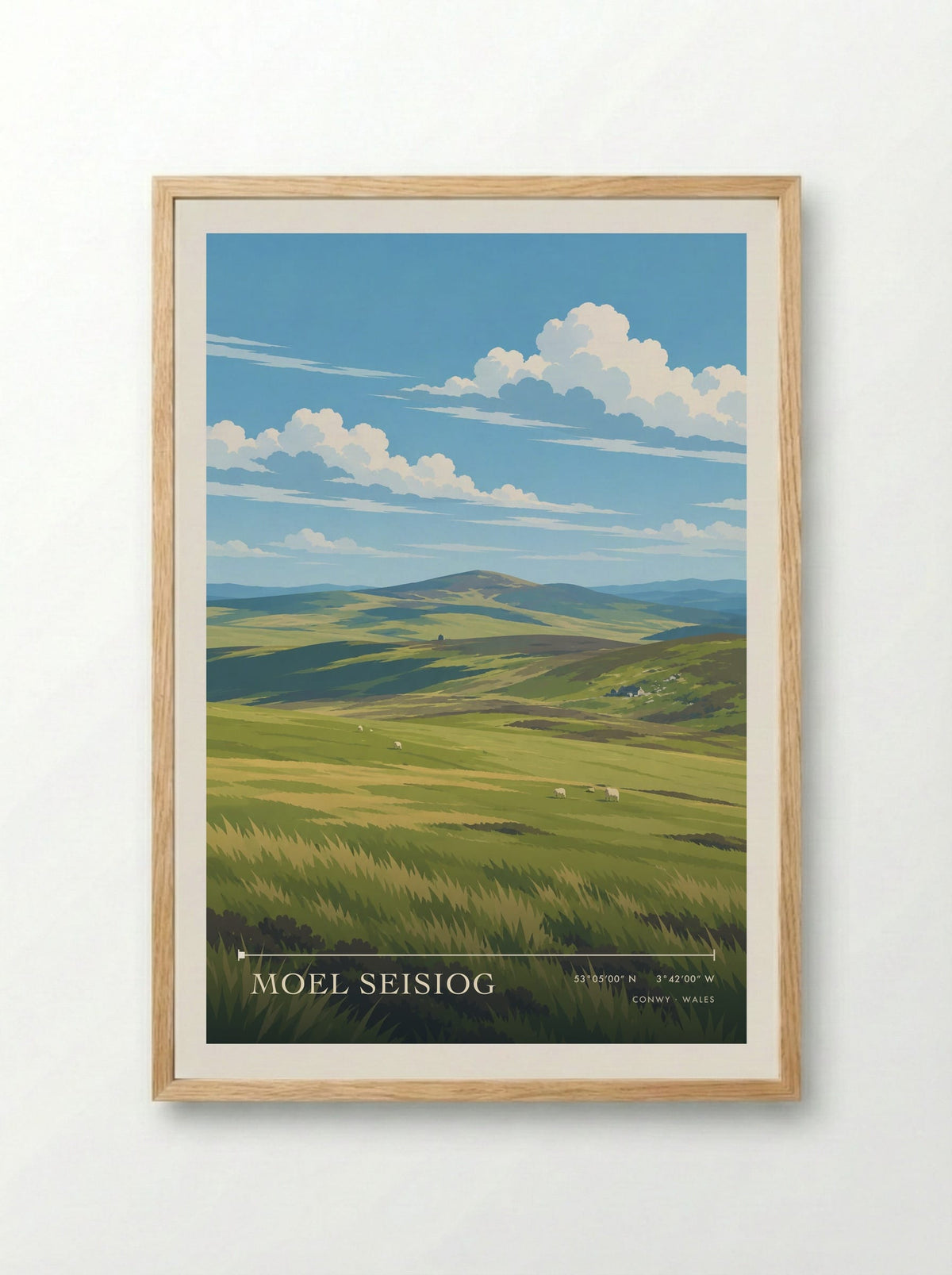 Moel Seisiog, Conwy | Travel Poster - Framed Print Wood