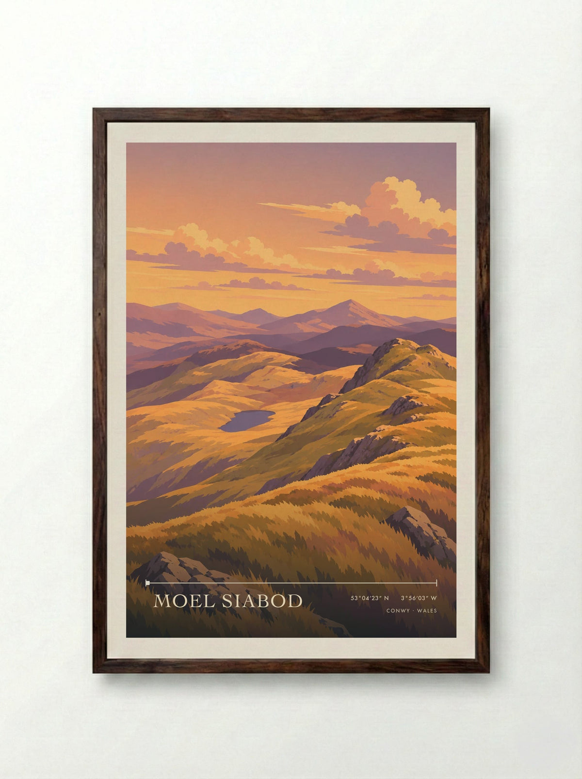 Moel Siabod, Conwy | Travel Poster - Framed Print Dark Wood