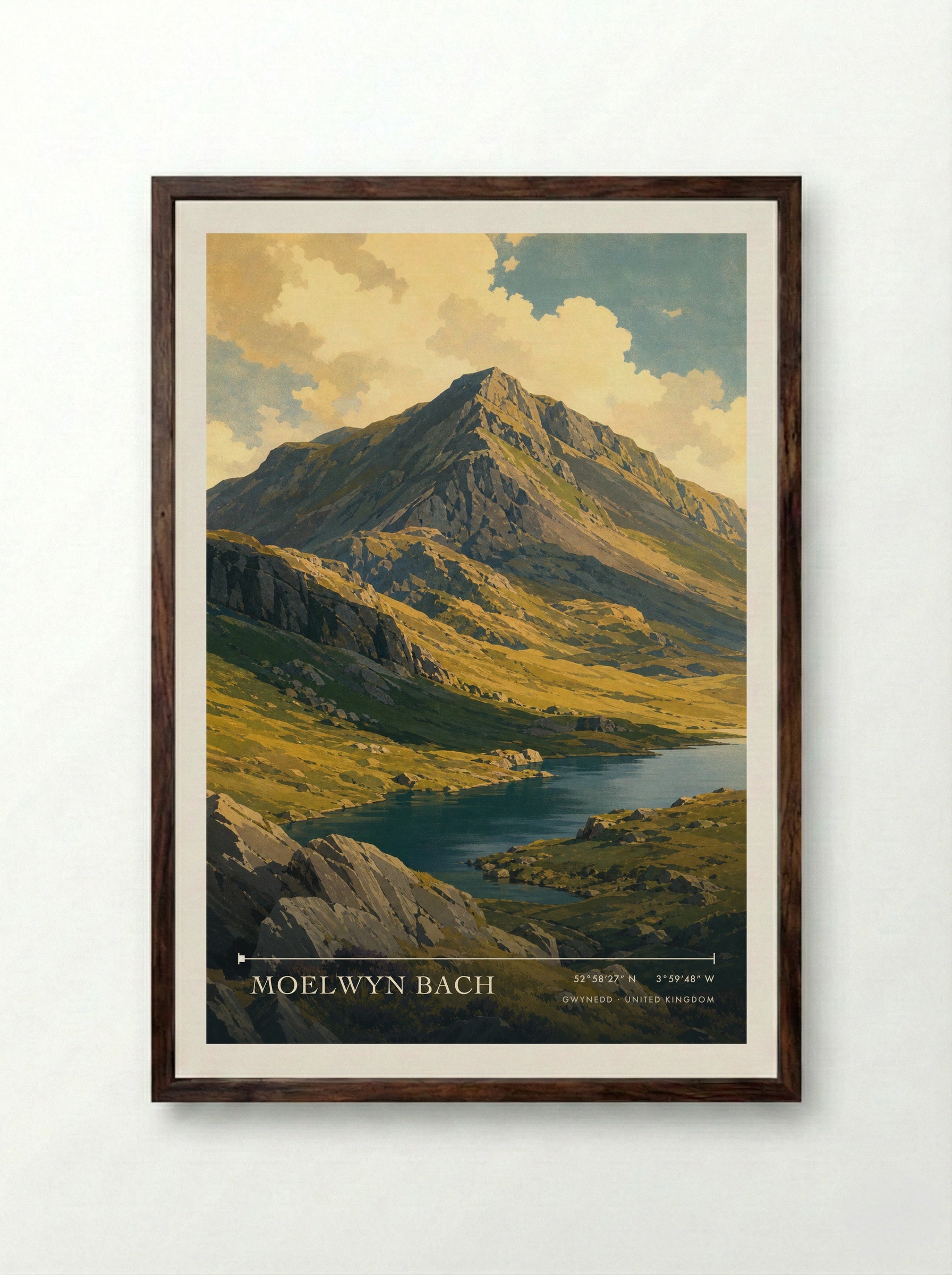 Moelwyn Bach Gwynedd United Kingdom Travel Poster - Framed Print Dark Wood