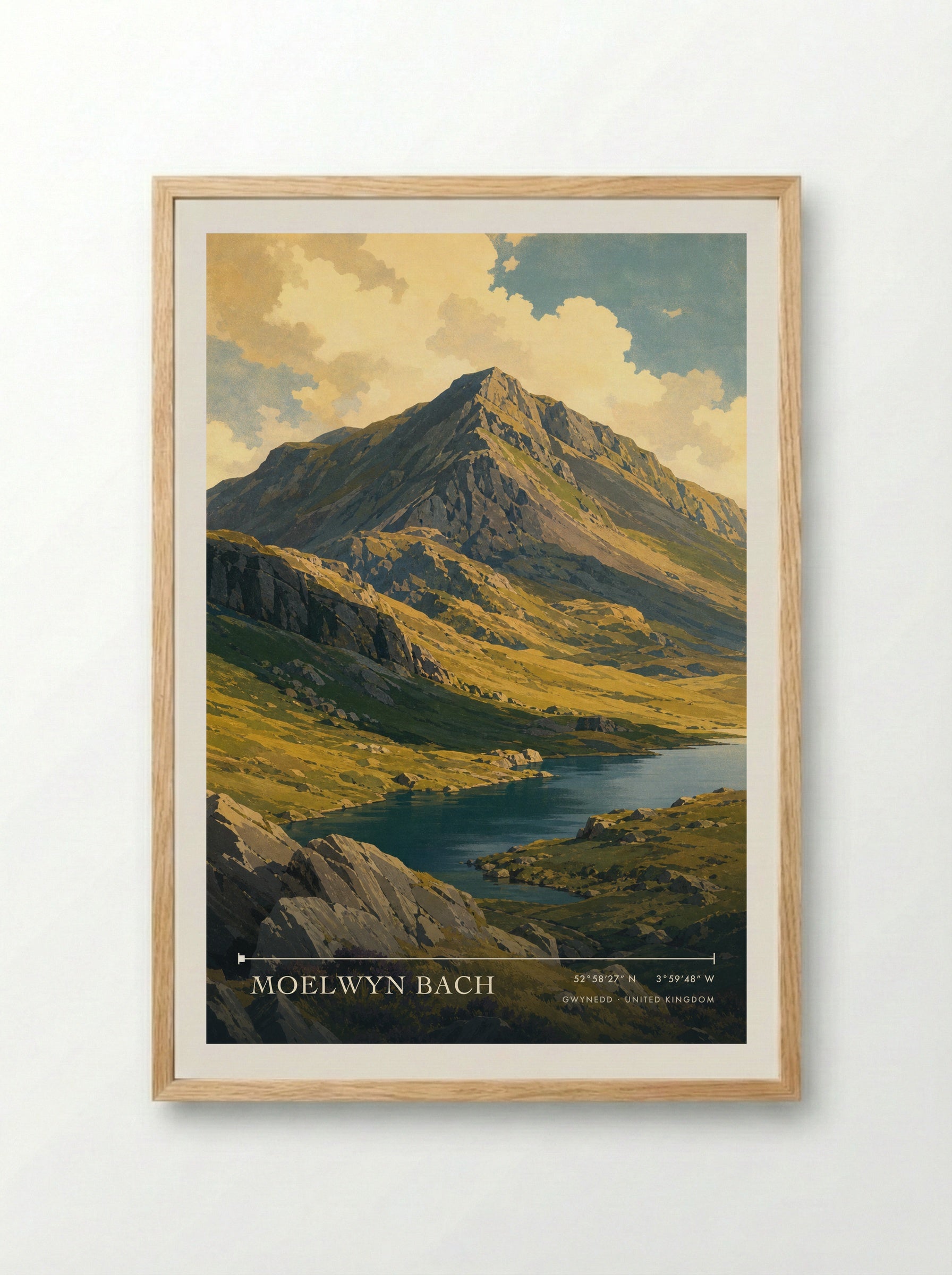 Moelwyn Bach Gwynedd United Kingdom Travel Poster - Framed Print Wood