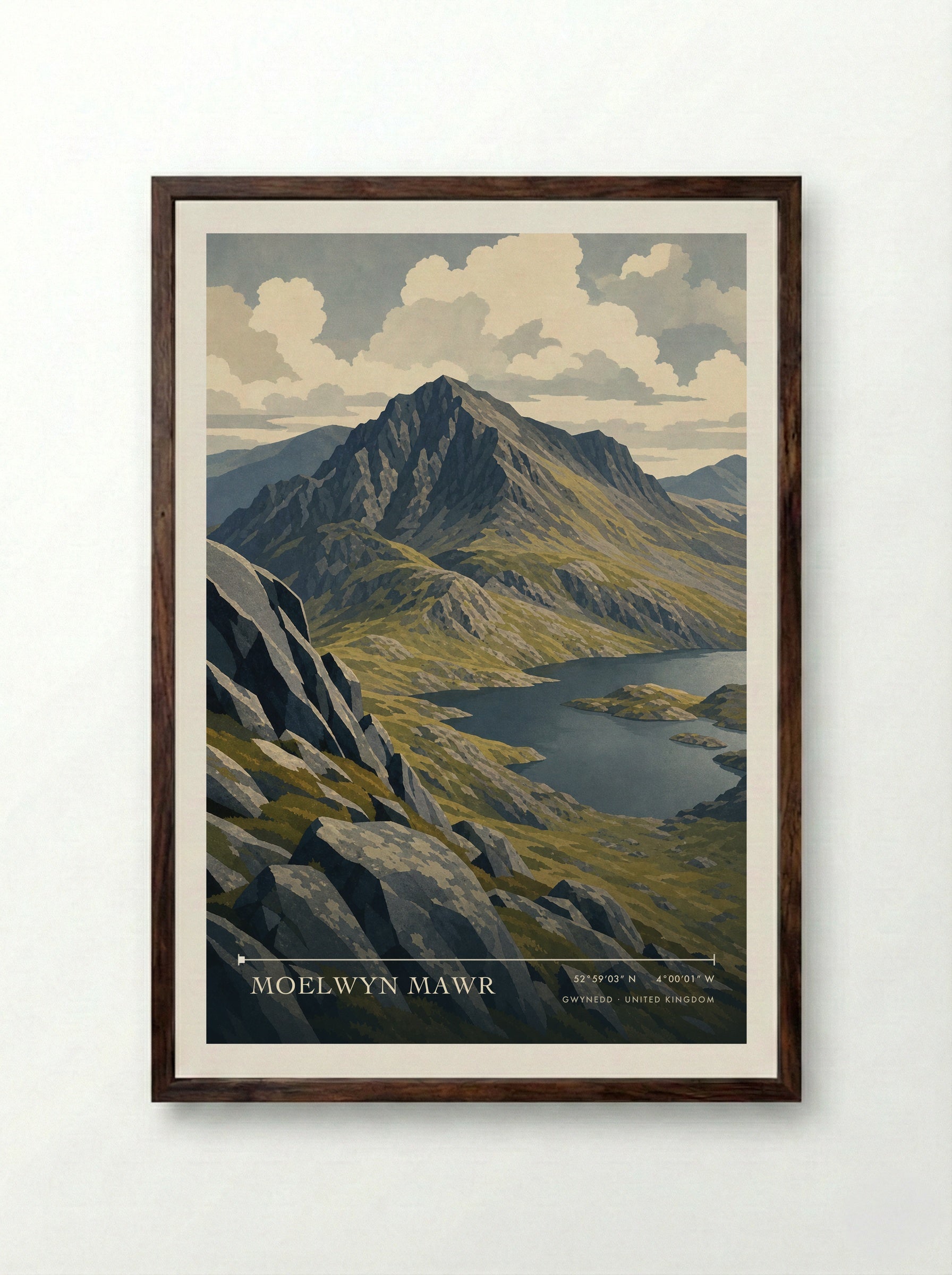 Moelwyn Mawr Gwynedd United Kingdom Travel Poster - Framed Print Dark Wood