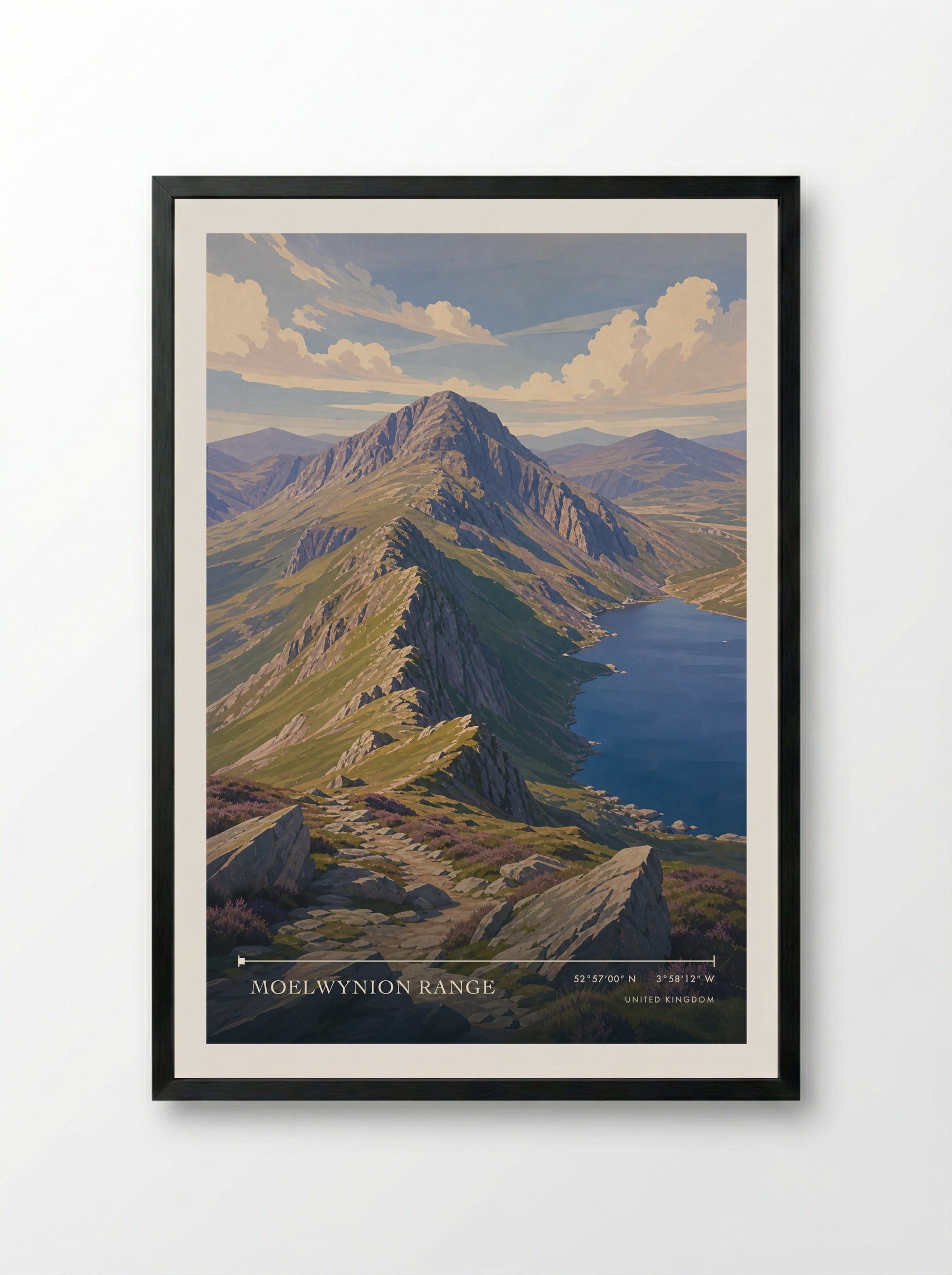 Moelwynion Range United Kingdom Travel Poster - Framed Print Black