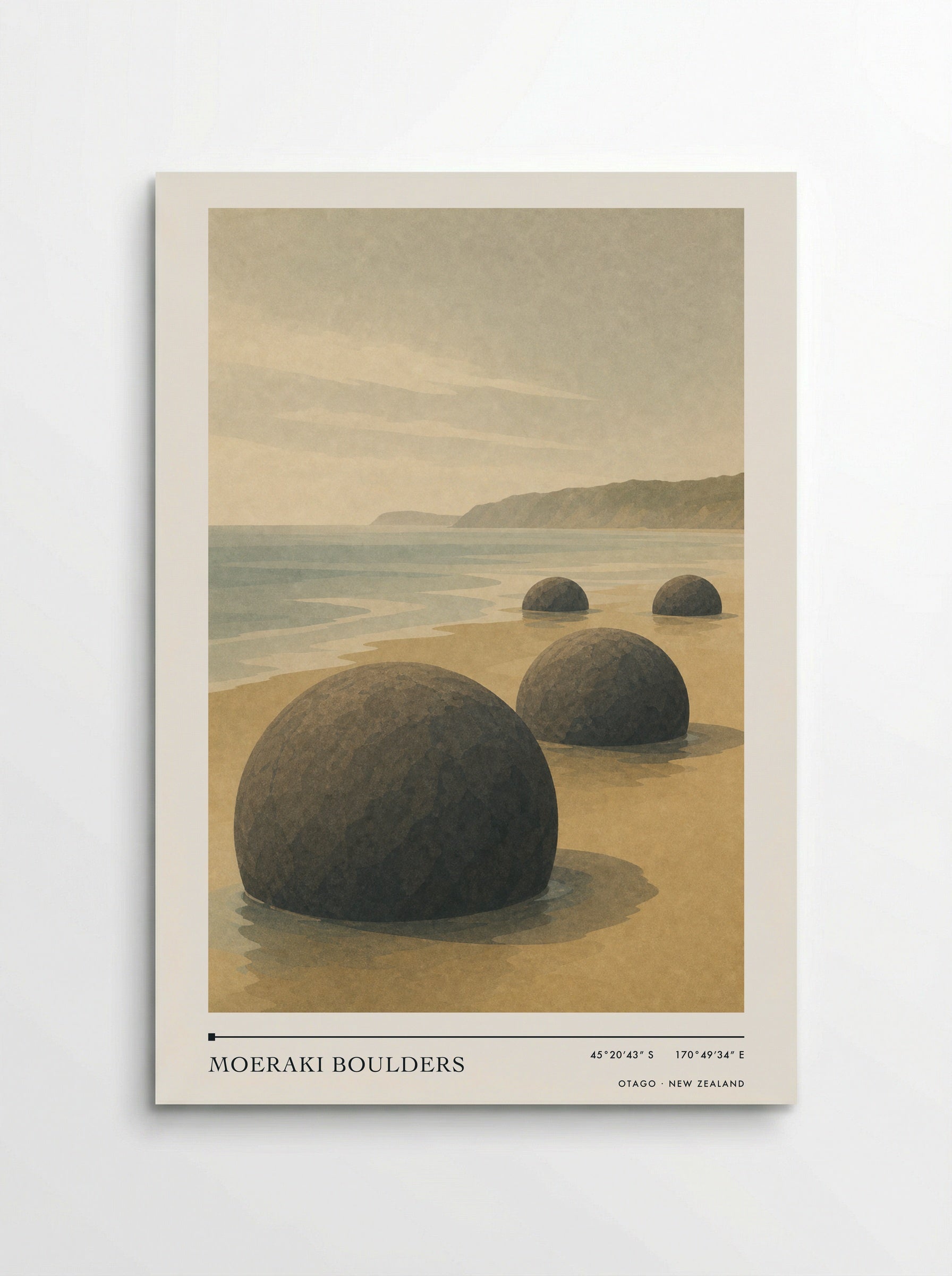 Moeraki Boulders Travel Poster Artwork - Poster