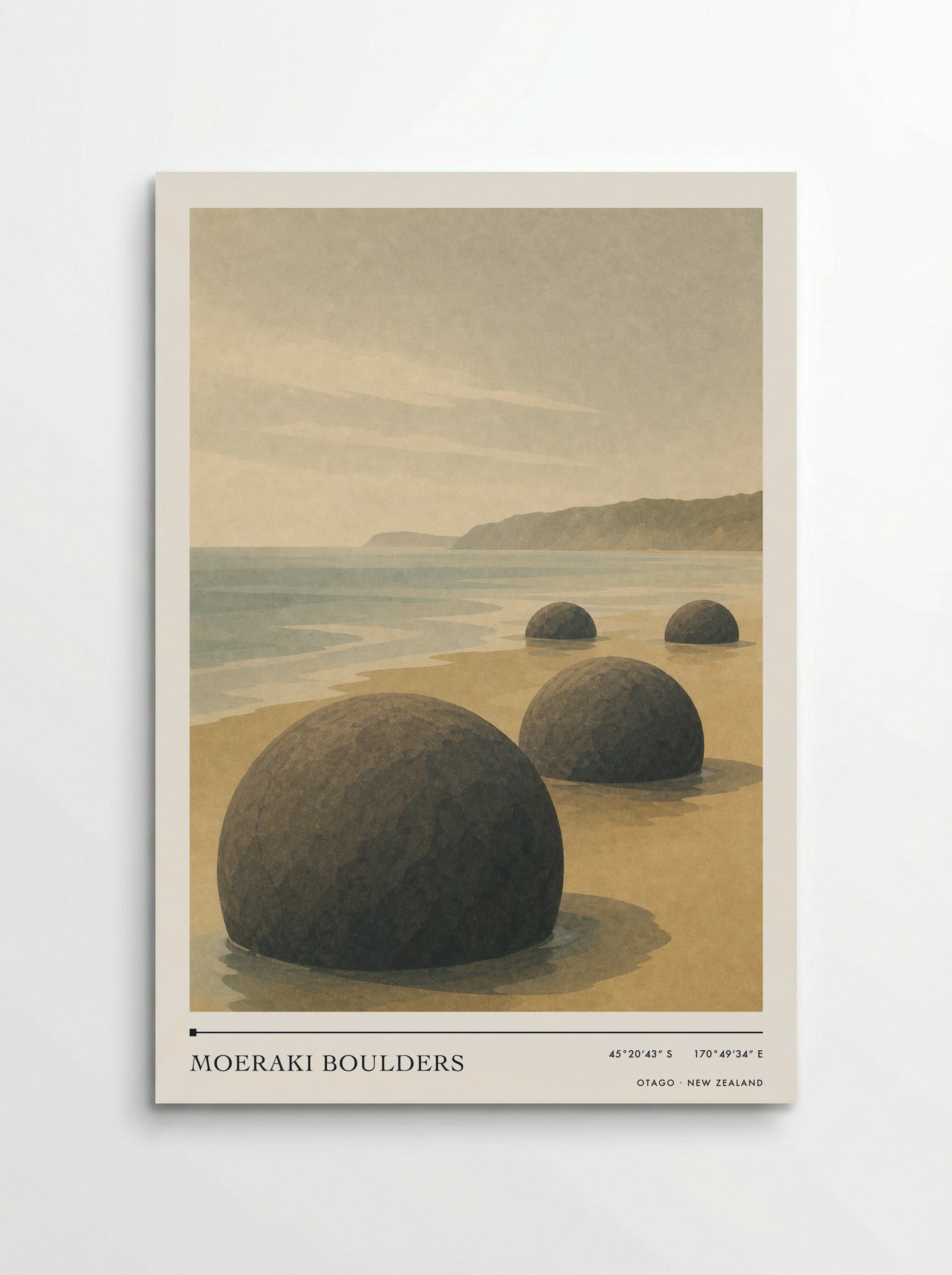 Moeraki Boulders Travel Poster Artwork - Poster