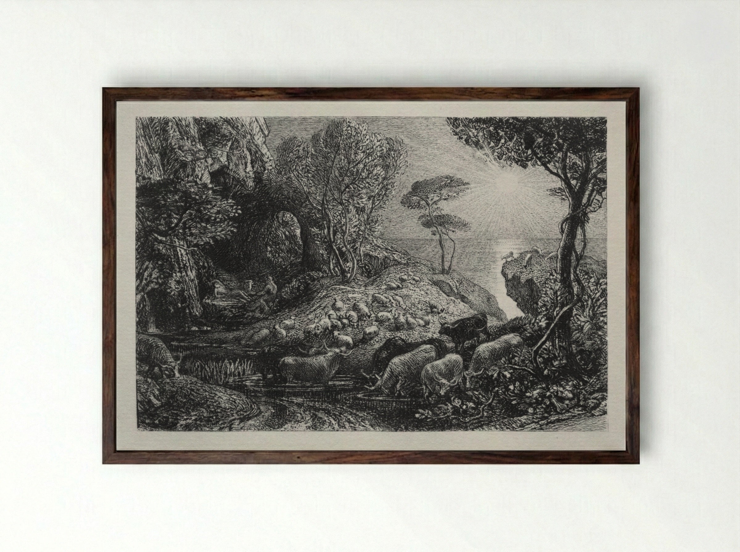 Moeris and Galatea - Samuel Palmer - Framed Print Dark Wood