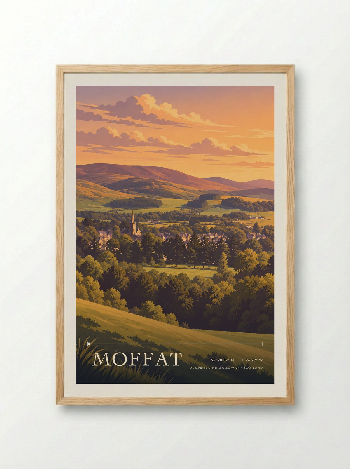 Moffat, Dumfries and Galloway | Travel Poster - Framed Print Wood