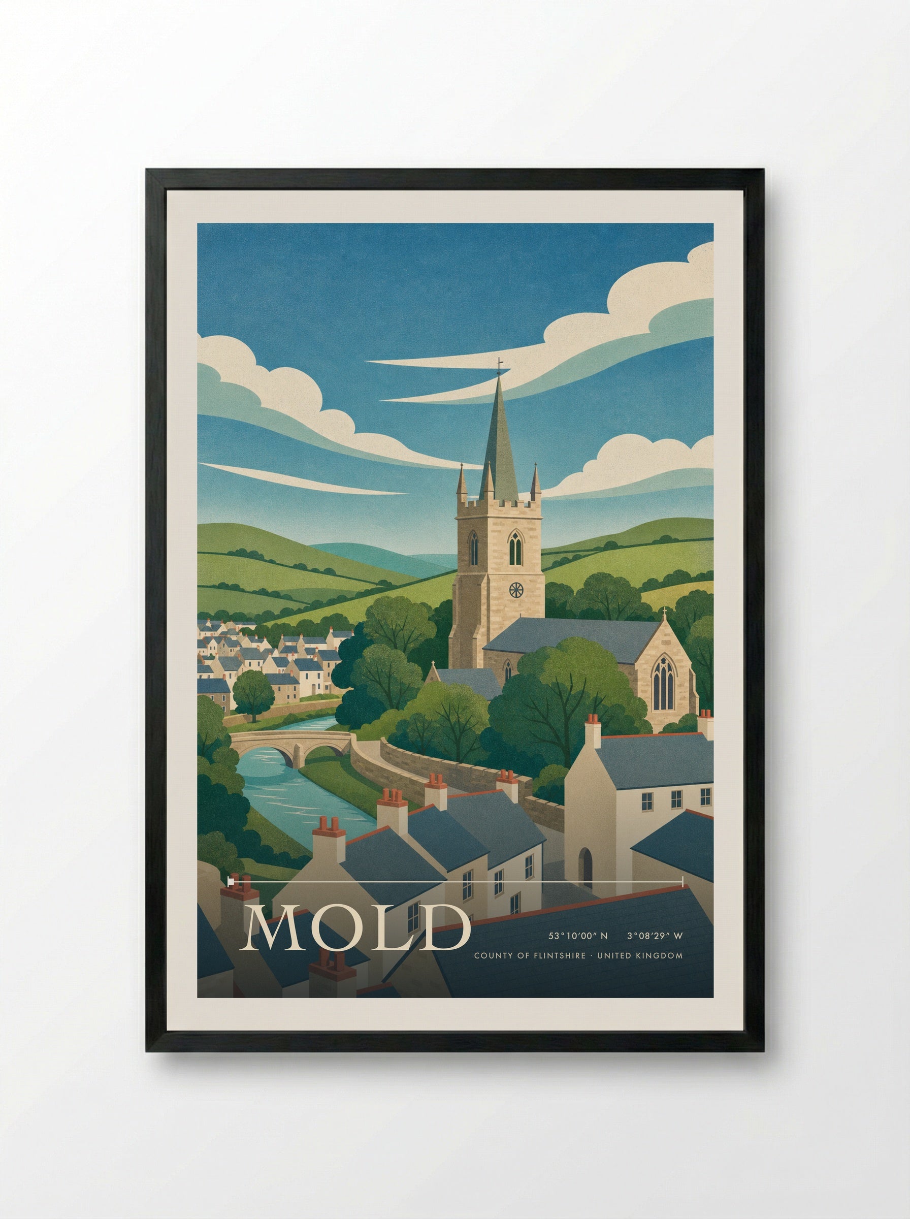 Mold County of Flintshire United Kingdom Travel Poster - Framed Print Black