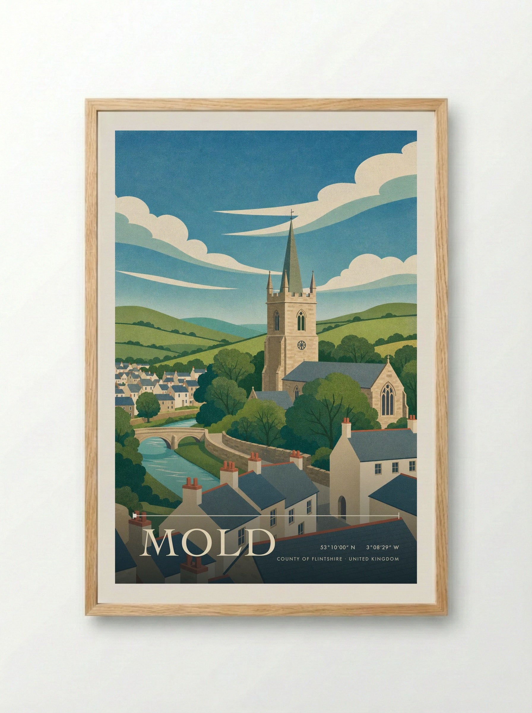 Mold County of Flintshire United Kingdom Travel Poster - Framed Print Wood