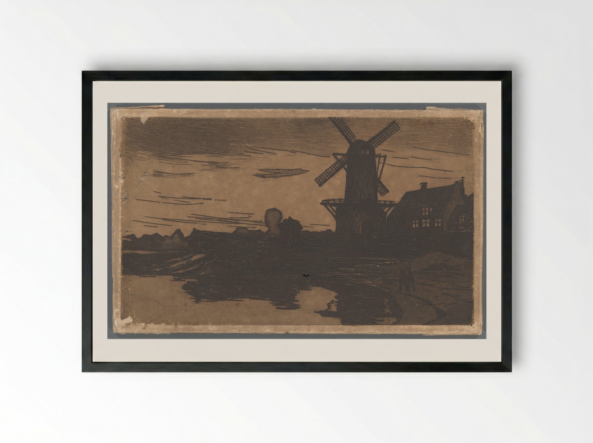 Molen aan water, Wijk bij Duurstede - Willem Witsen - Framed Print Black