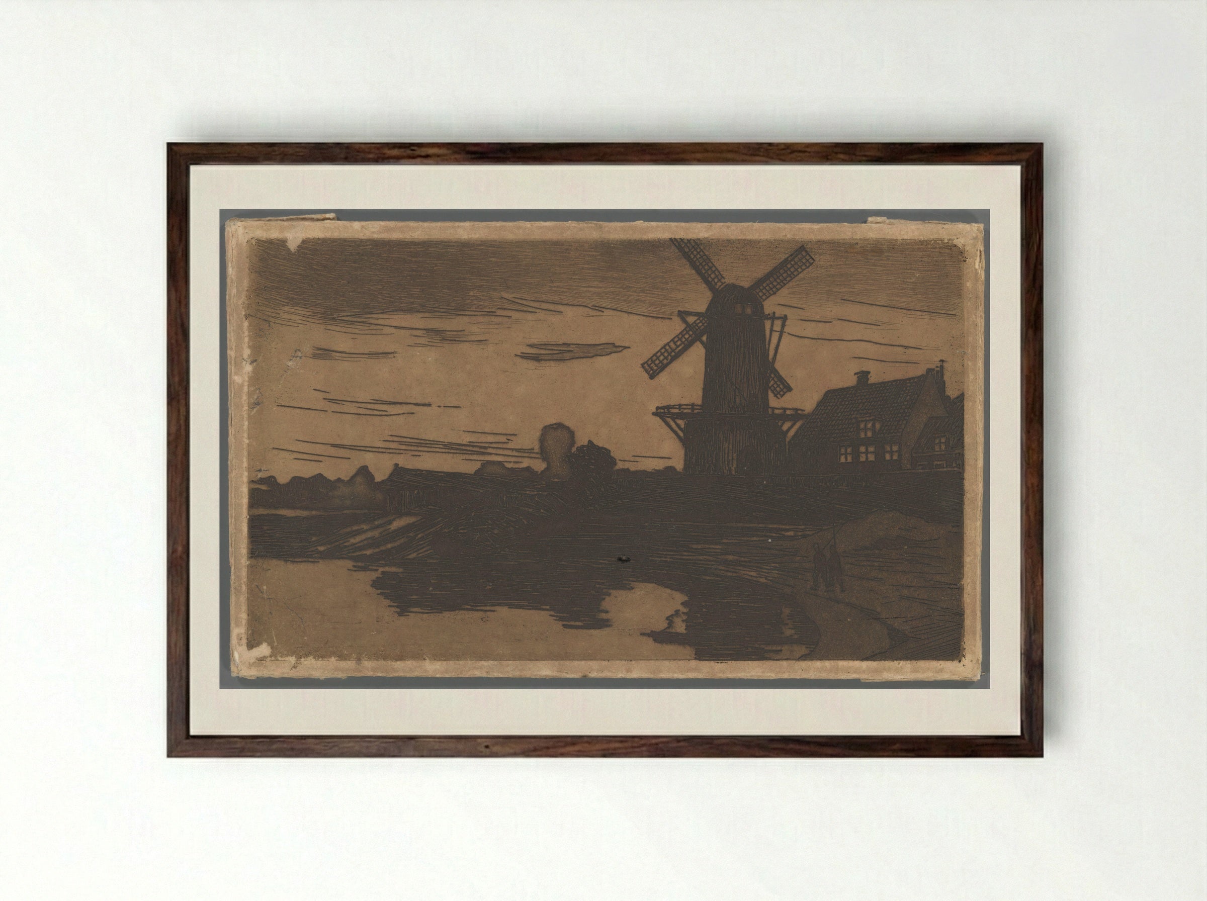 Molen aan water, Wijk bij Duurstede - Willem Witsen - Framed Print Dark Wood