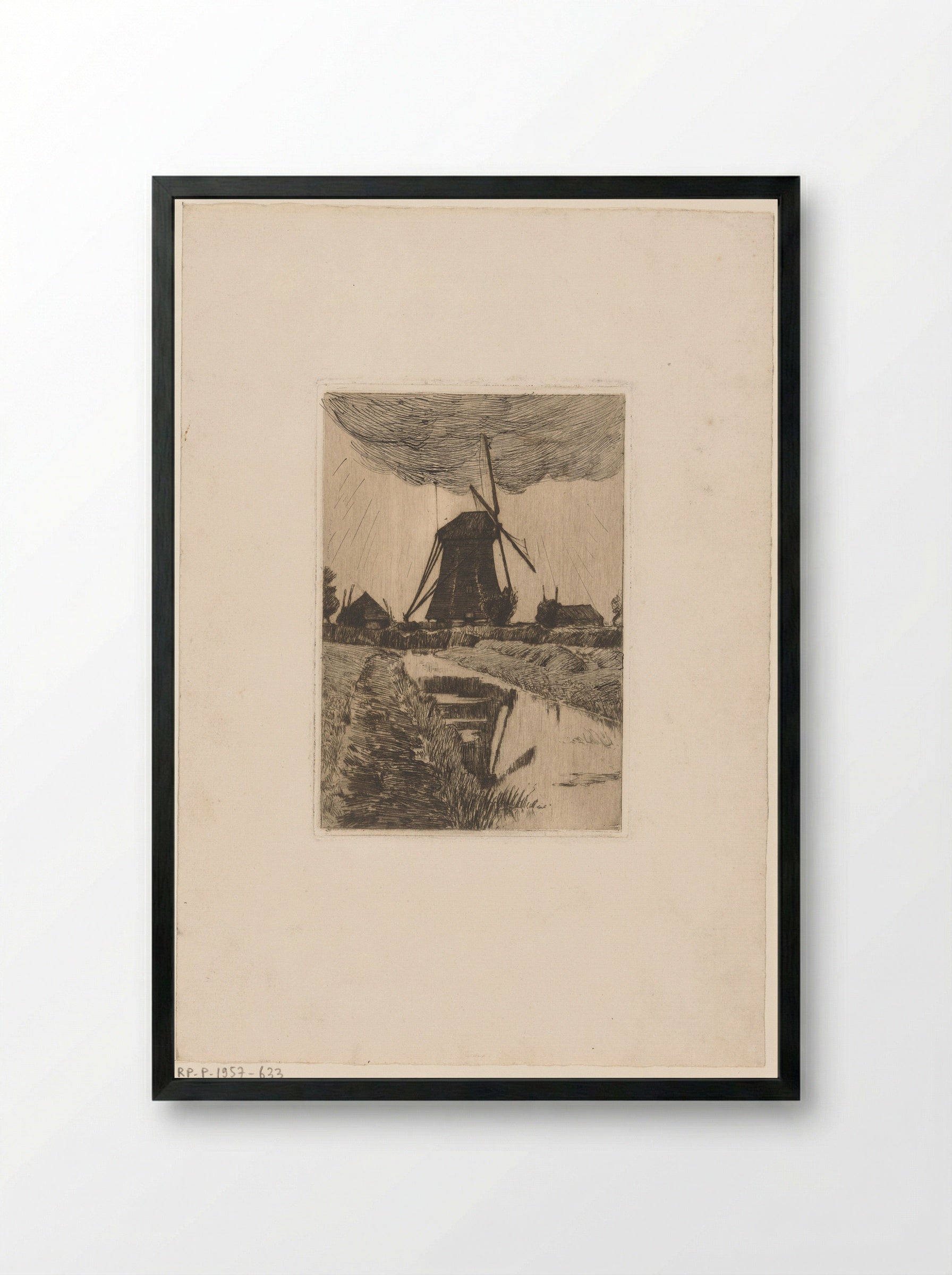 Molen bij een vaart - David Bautz - Framed Print Black