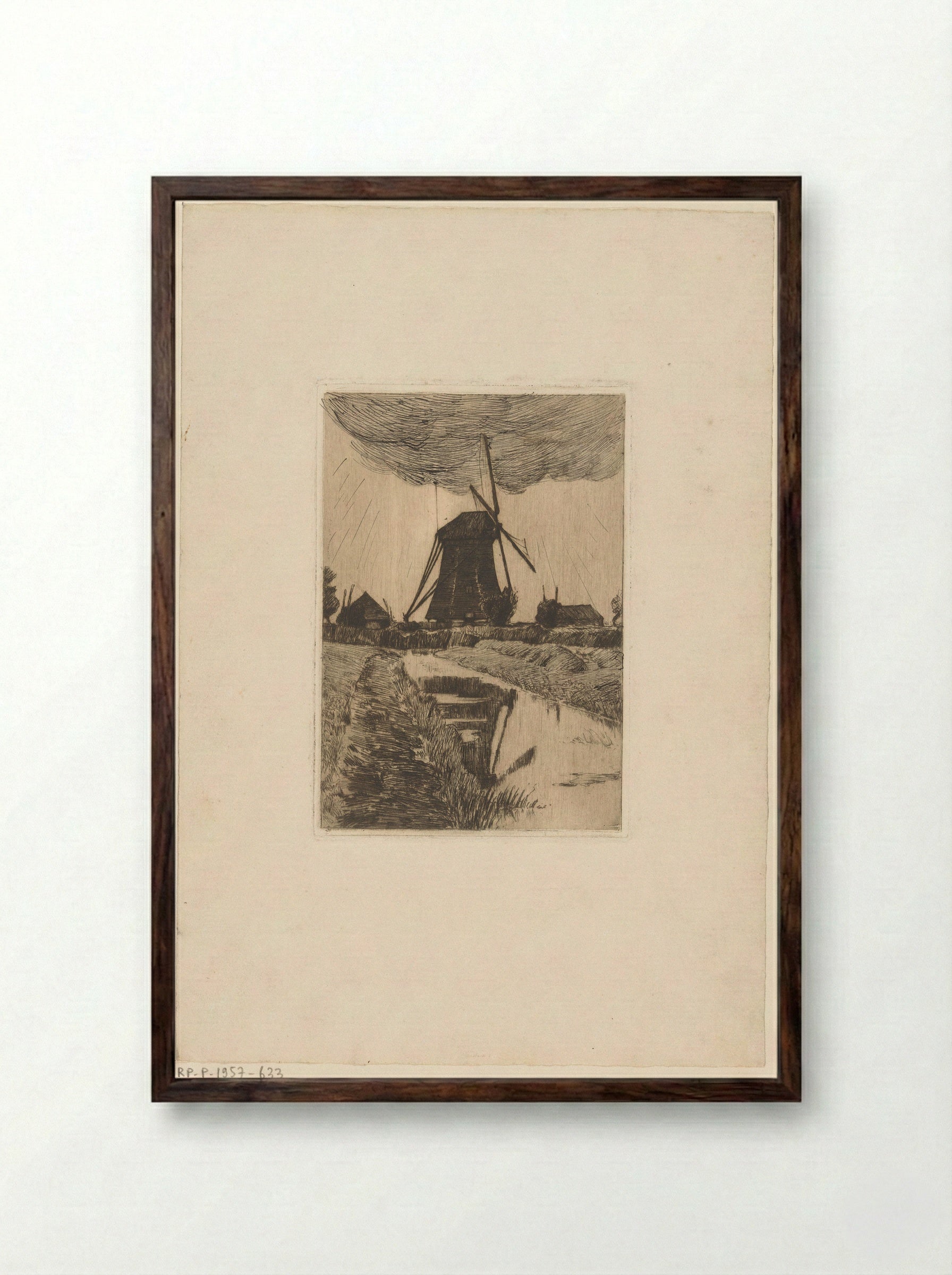 Molen bij een vaart - David Bautz - Framed Print Dark Wood