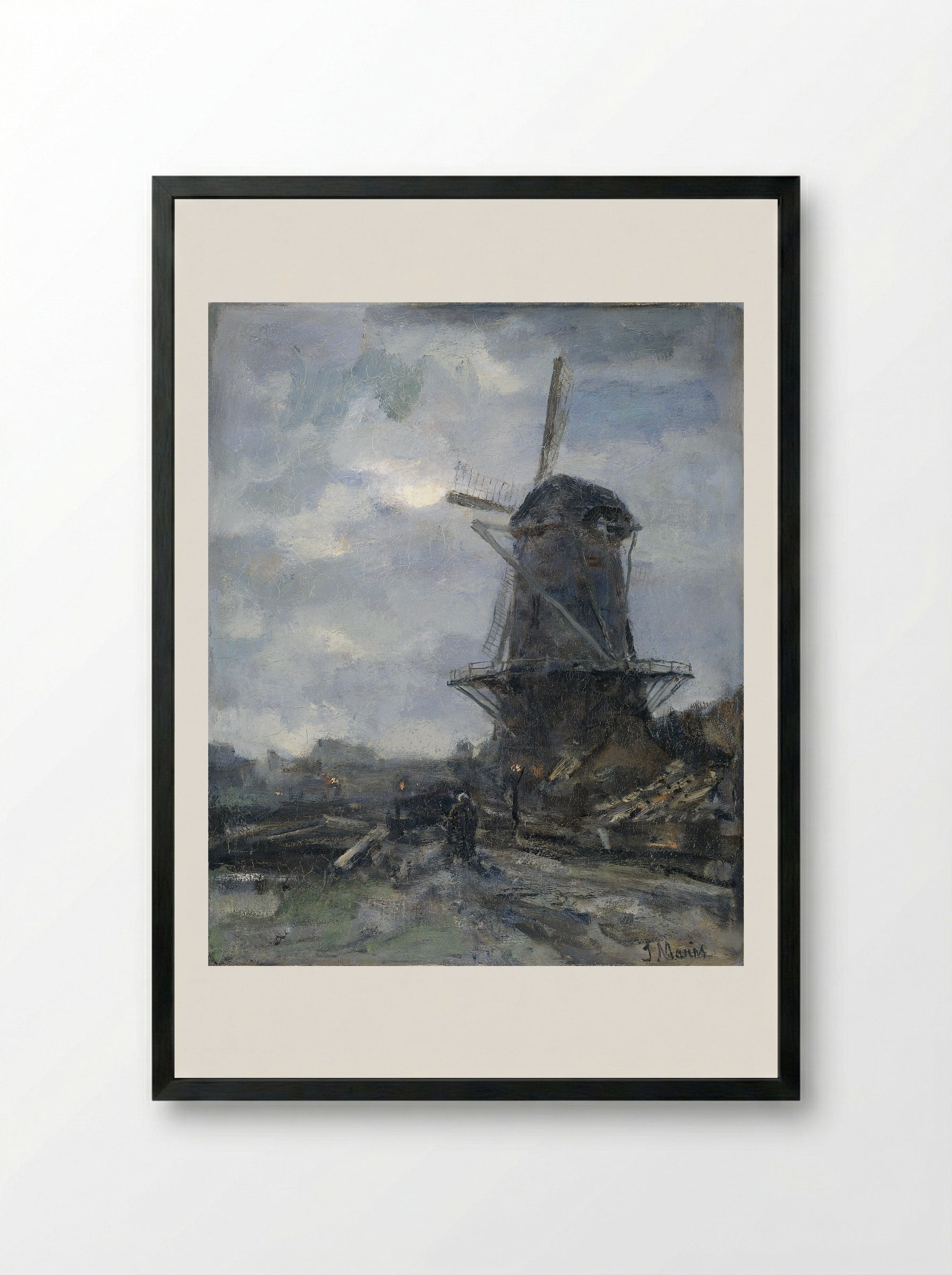 Molen bij maanlicht - Jacob Maris - Framed Print Black