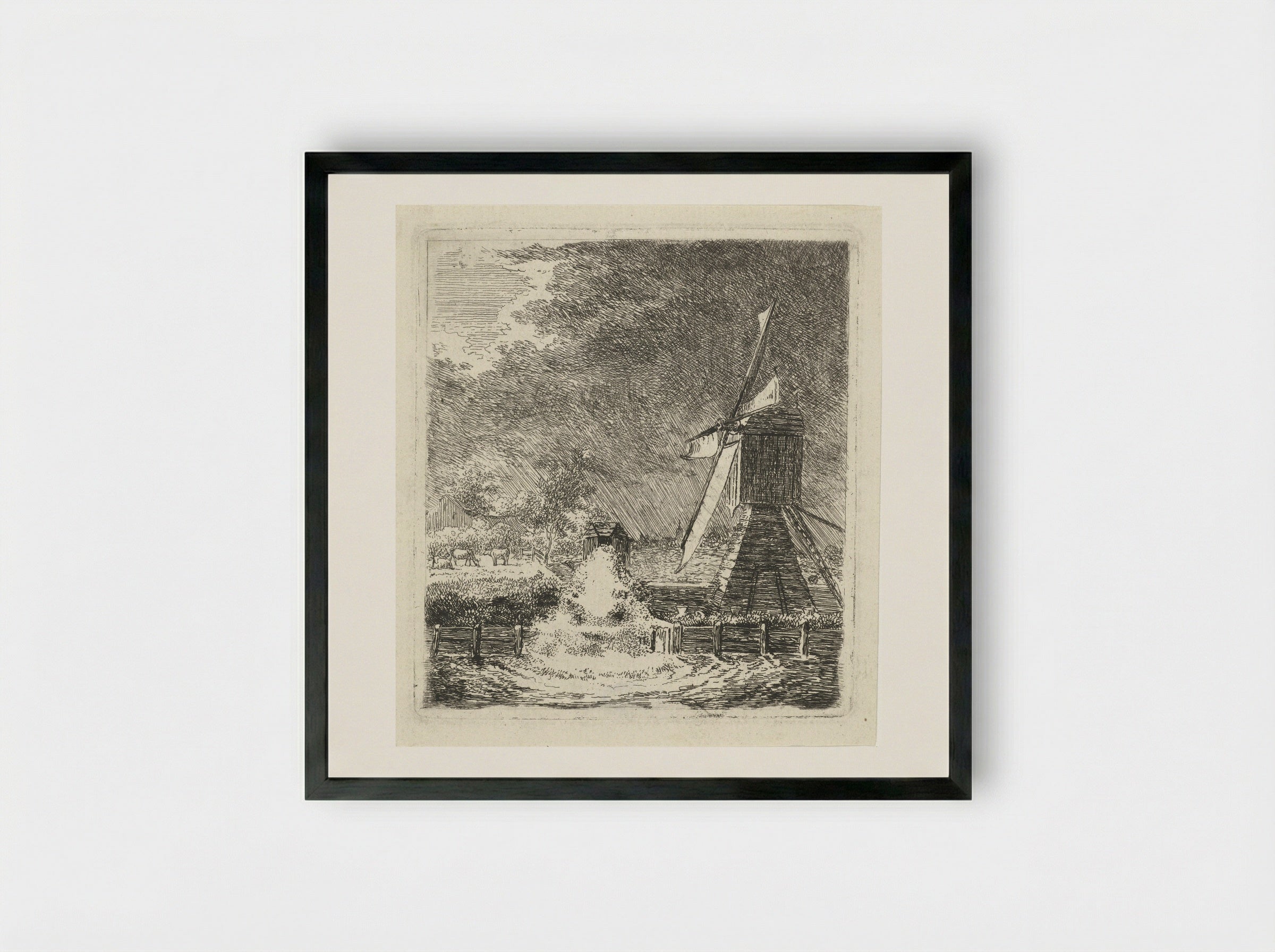 Molen in een polderlandschap - Louis Bernard Coclers - Framed Print Black