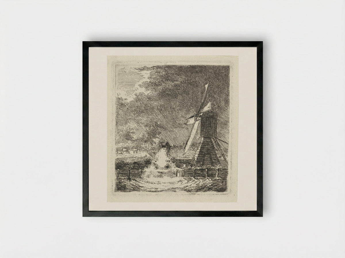 Molen in een polderlandschap - Louis Bernard Coclers - Framed Print Black