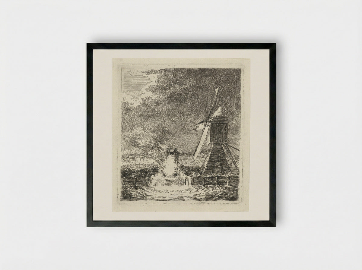 Molen in een polderlandschap - Louis Bernard Coclers - Framed Print Black
