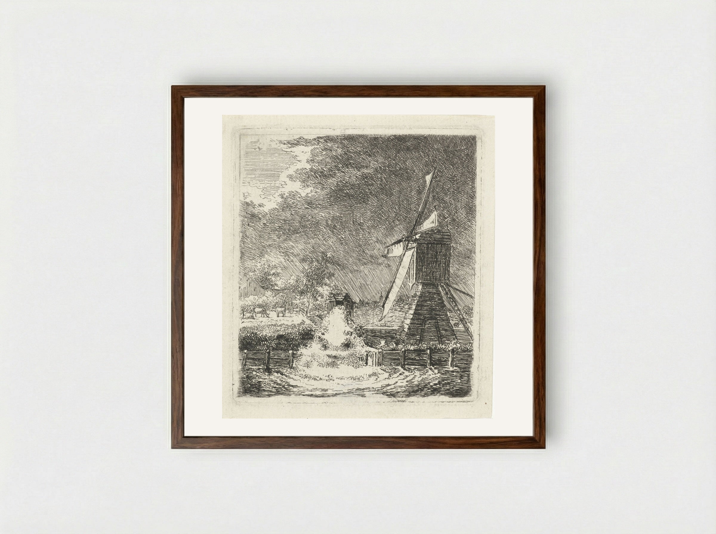 Molen in een polderlandschap - Louis Bernard Coclers - Framed Print Dark Wood