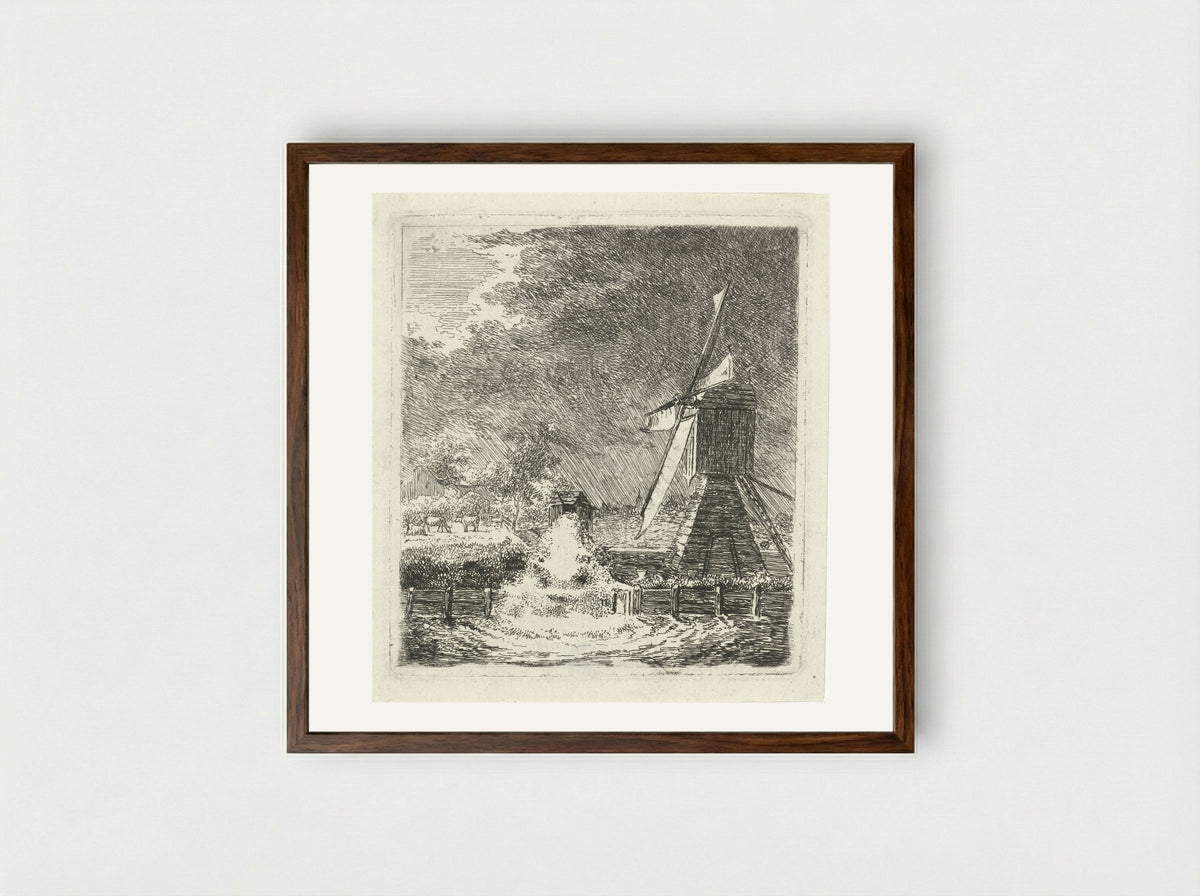 Molen in een polderlandschap - Louis Bernard Coclers - Framed Print Dark Wood