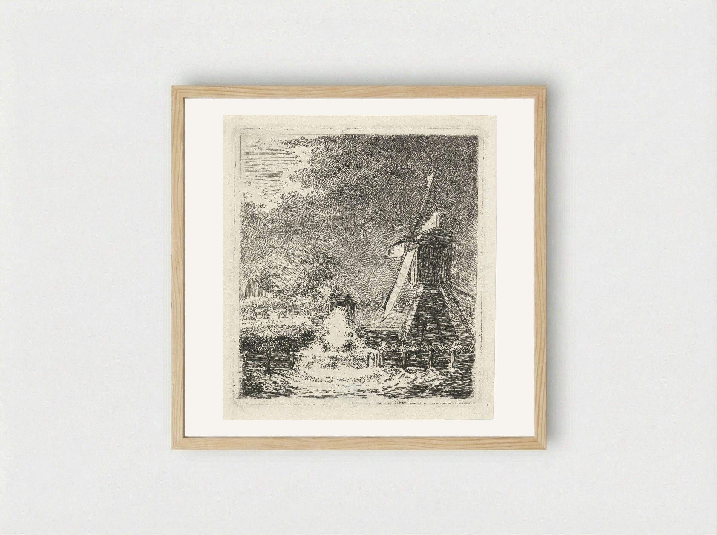 Molen in een polderlandschap - Louis Bernard Coclers - Framed Print Wood