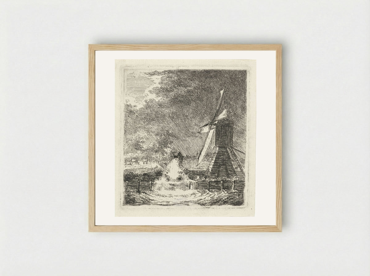 Molen in een polderlandschap - Louis Bernard Coclers - Framed Print Wood
