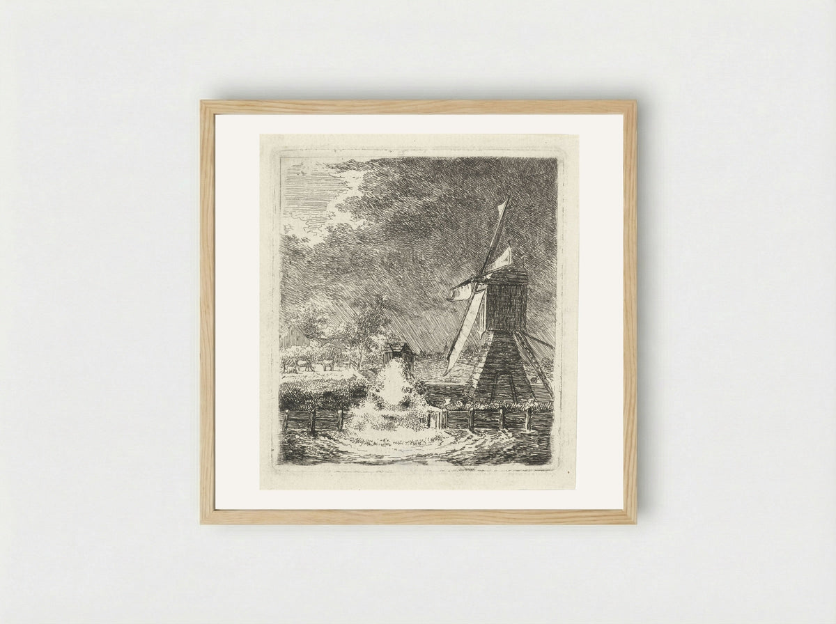 Molen in een polderlandschap - Louis Bernard Coclers - Framed Print Wood