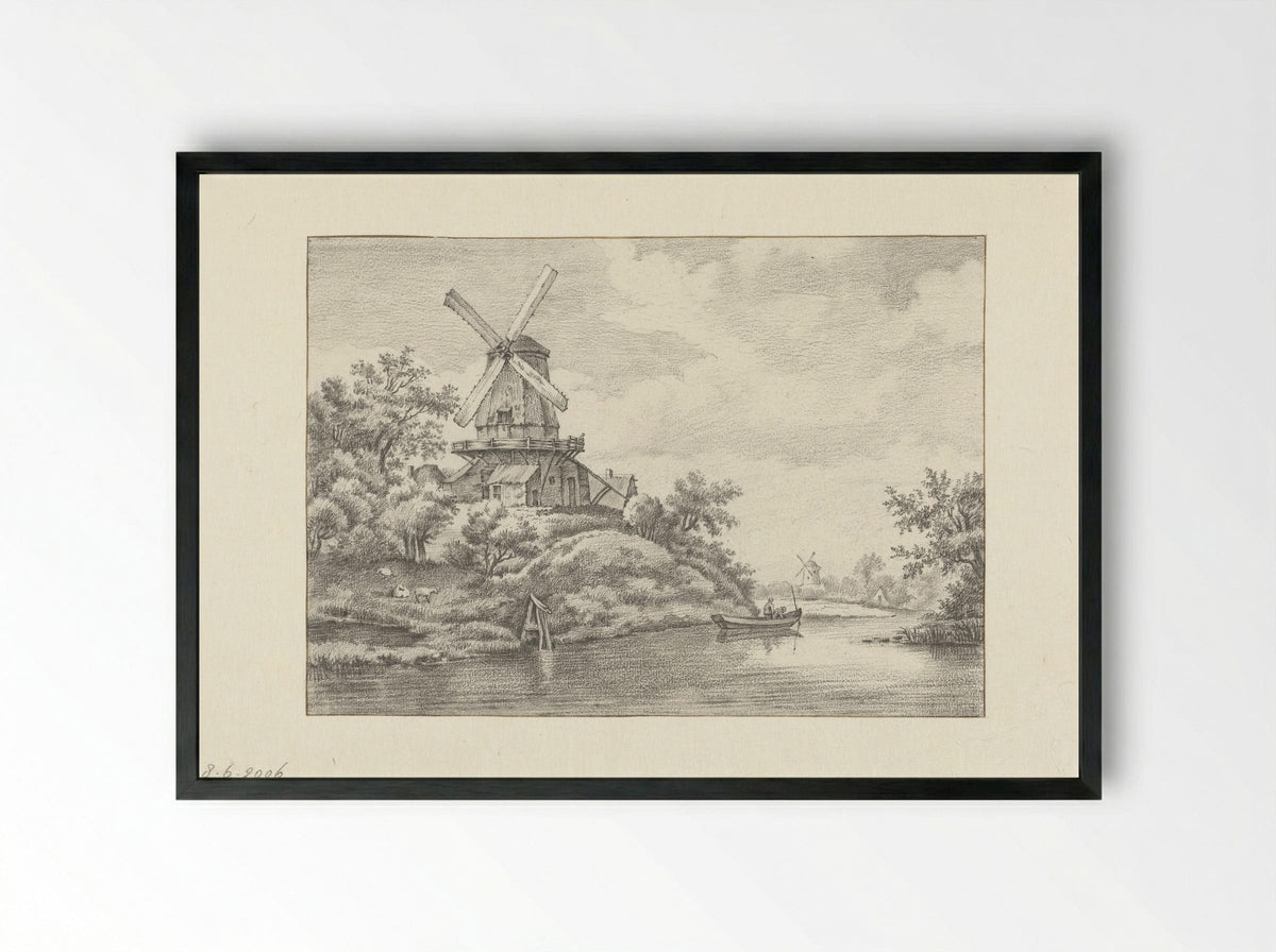 Molen op een stadswal - Gerrit Hulseboom - Framed Print Black
