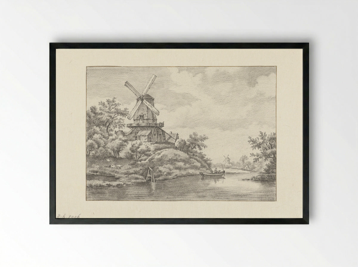 Molen op een stadswal - Gerrit Hulseboom - Framed Print Black